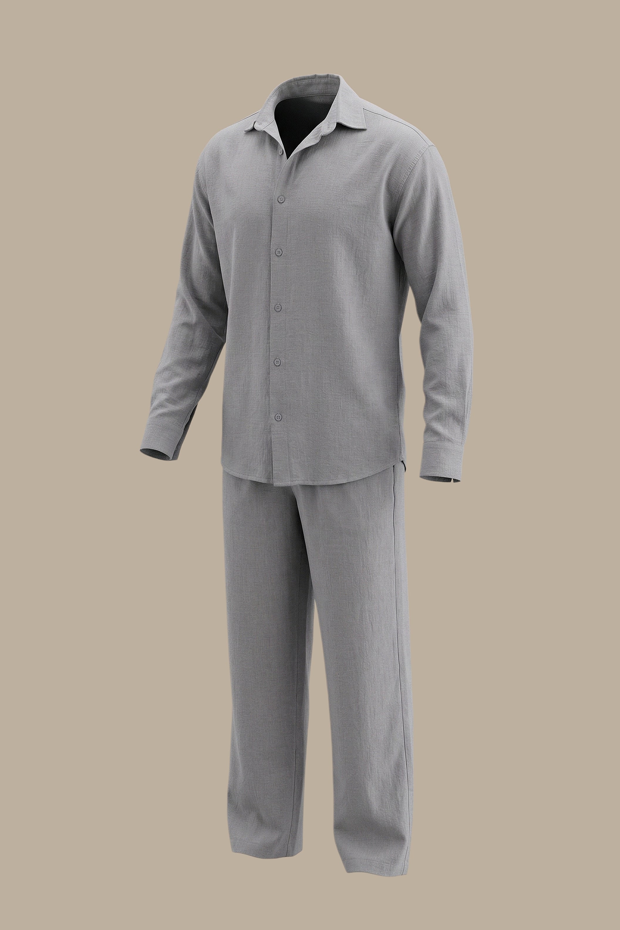 Grey Linen Loose Long Sleeve Tracksuit