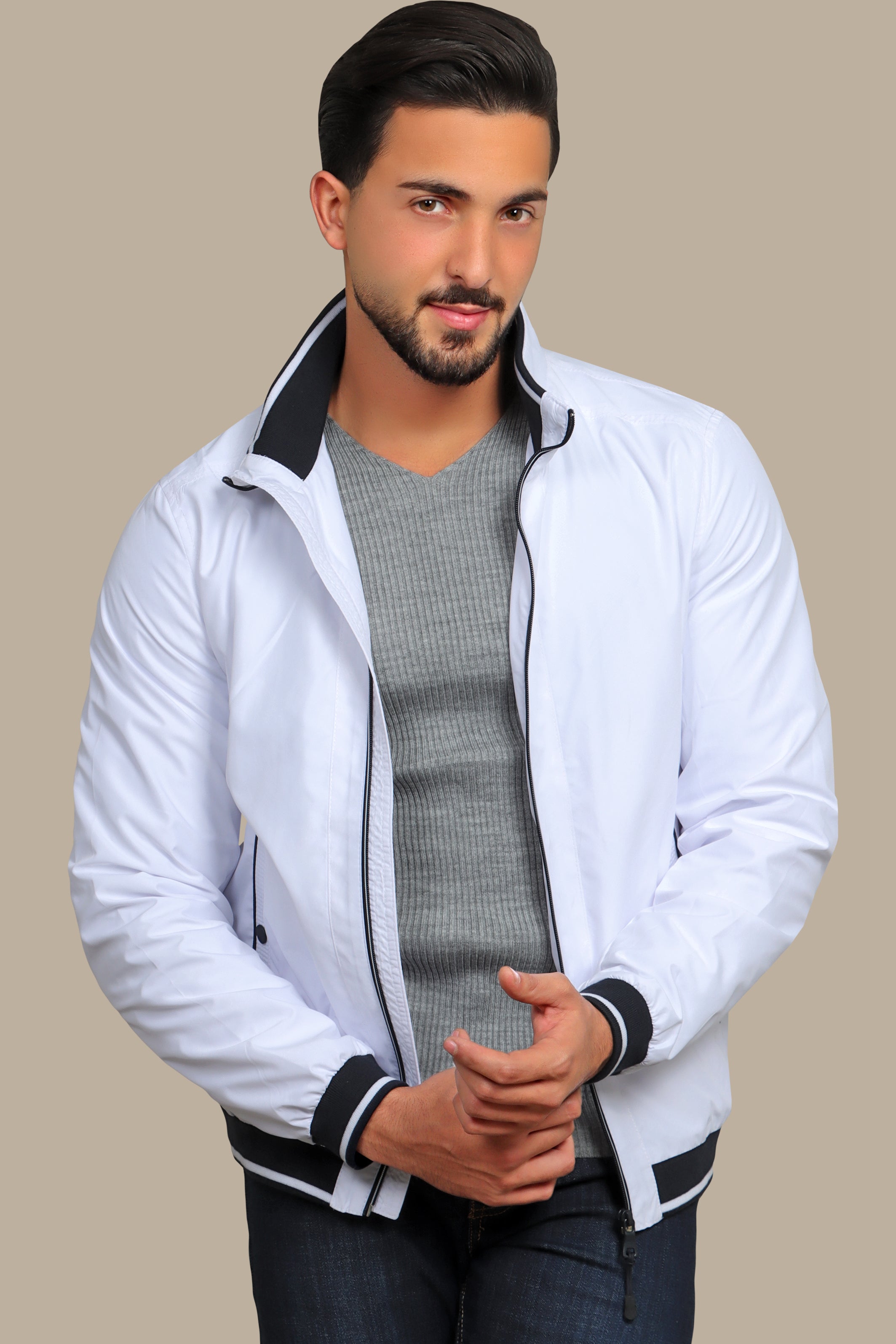 Jacket Blouson Piping | Black / White