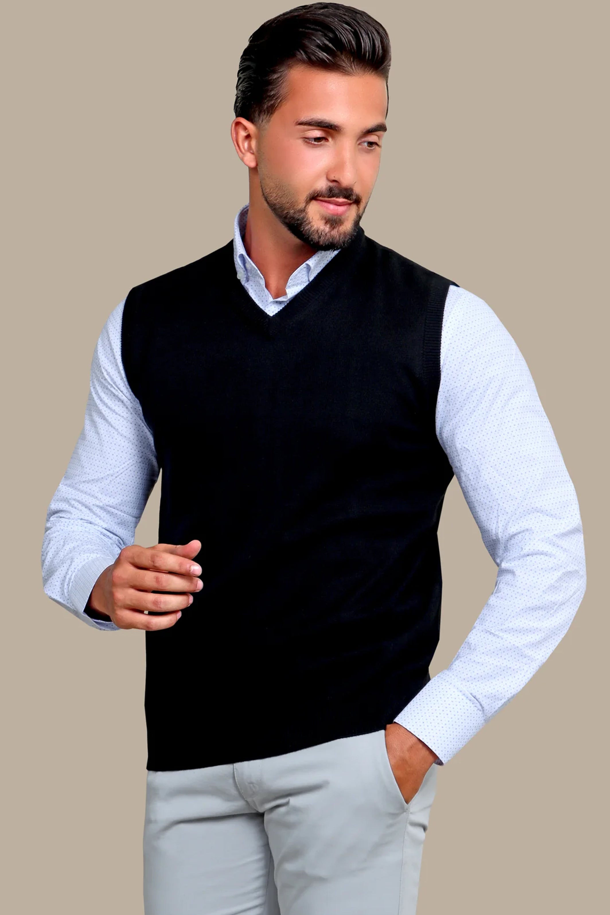 Black V-Neck Plain Sweater Vest