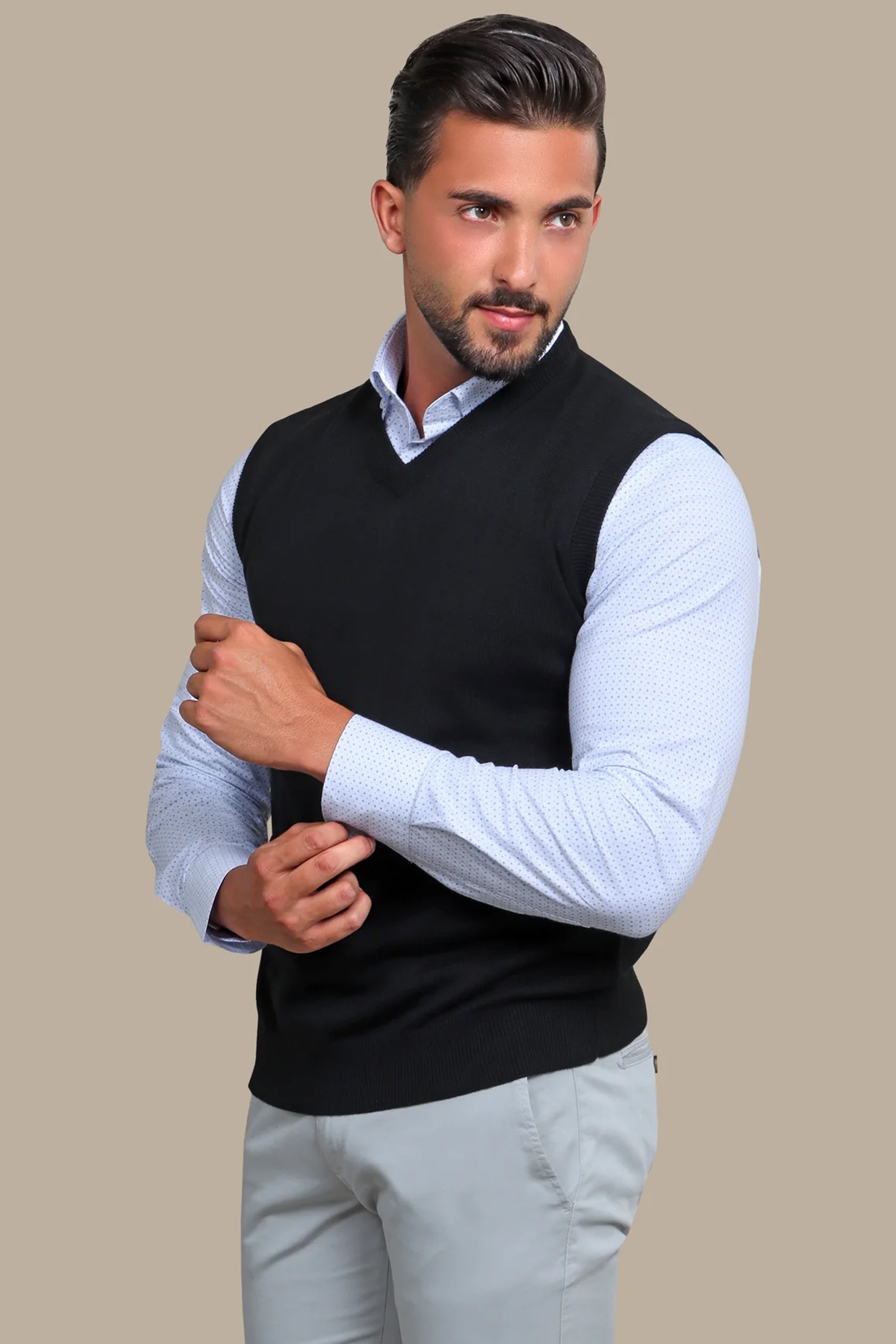 Black V-Neck Plain Sweater Vest