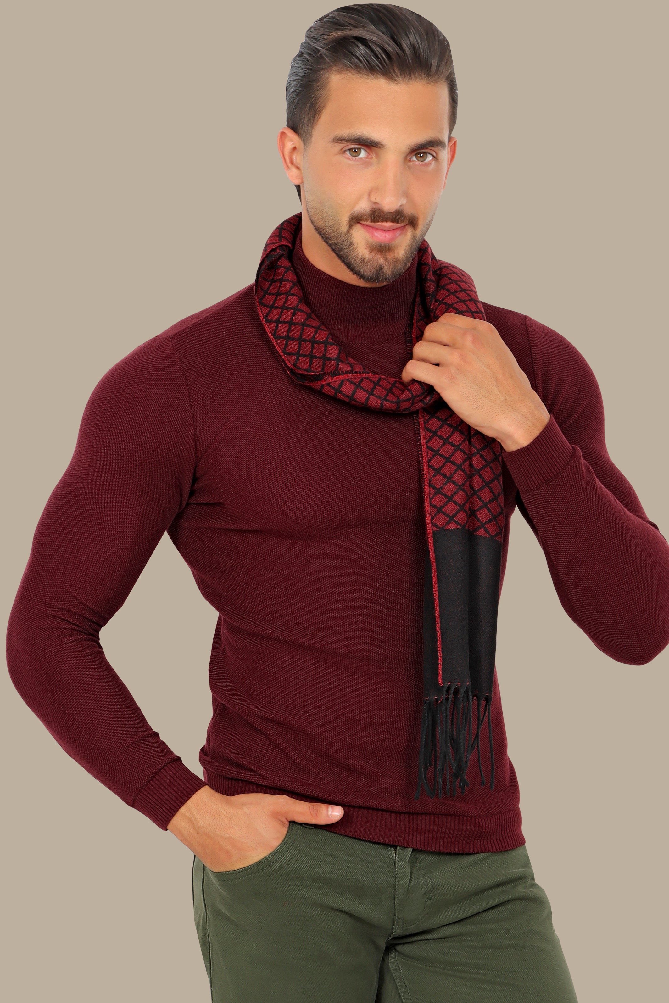 Opulent Brick High Neck Piquet Sweater