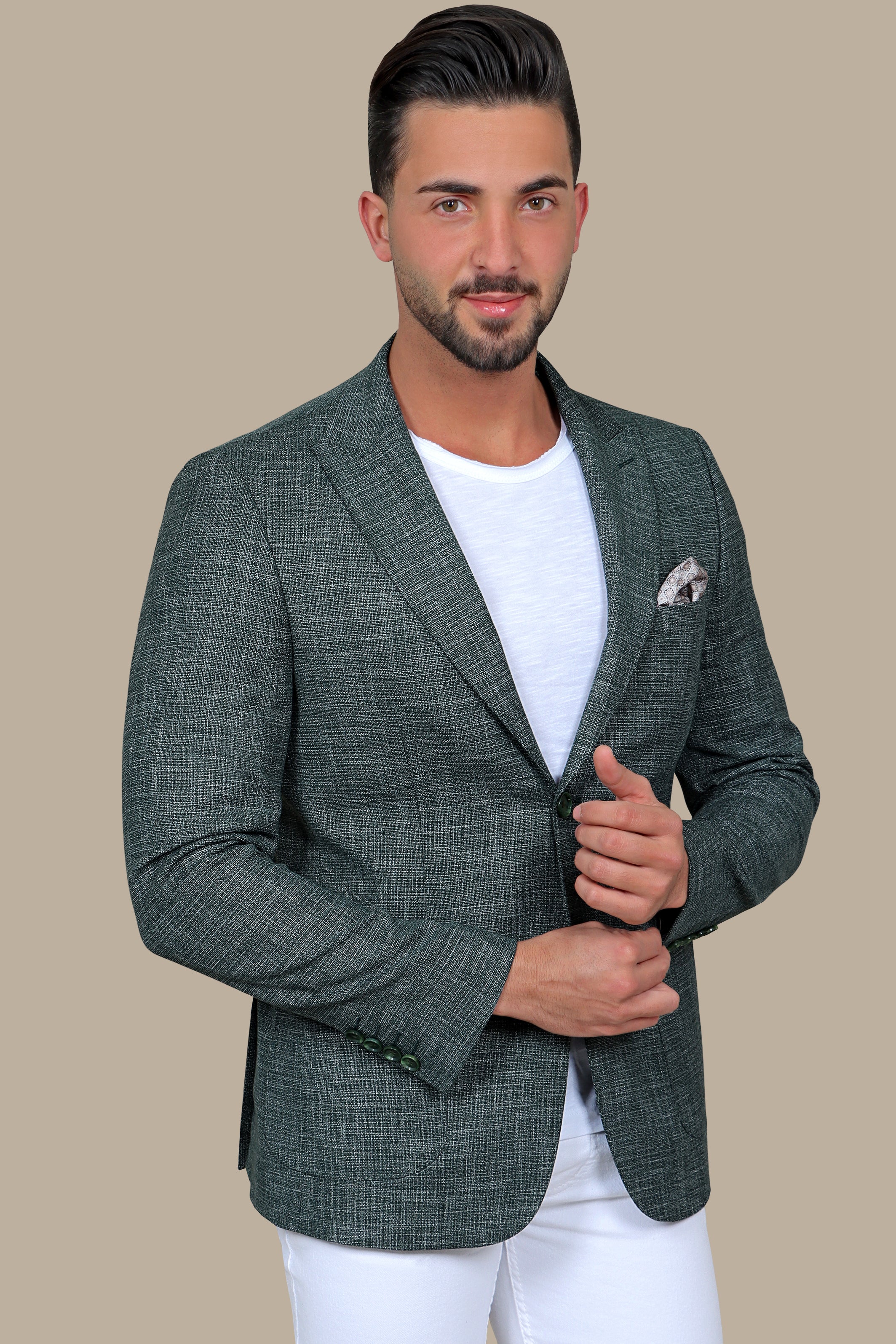 Green Cotton Fil-a-Fil Blazer with Peak Lapel