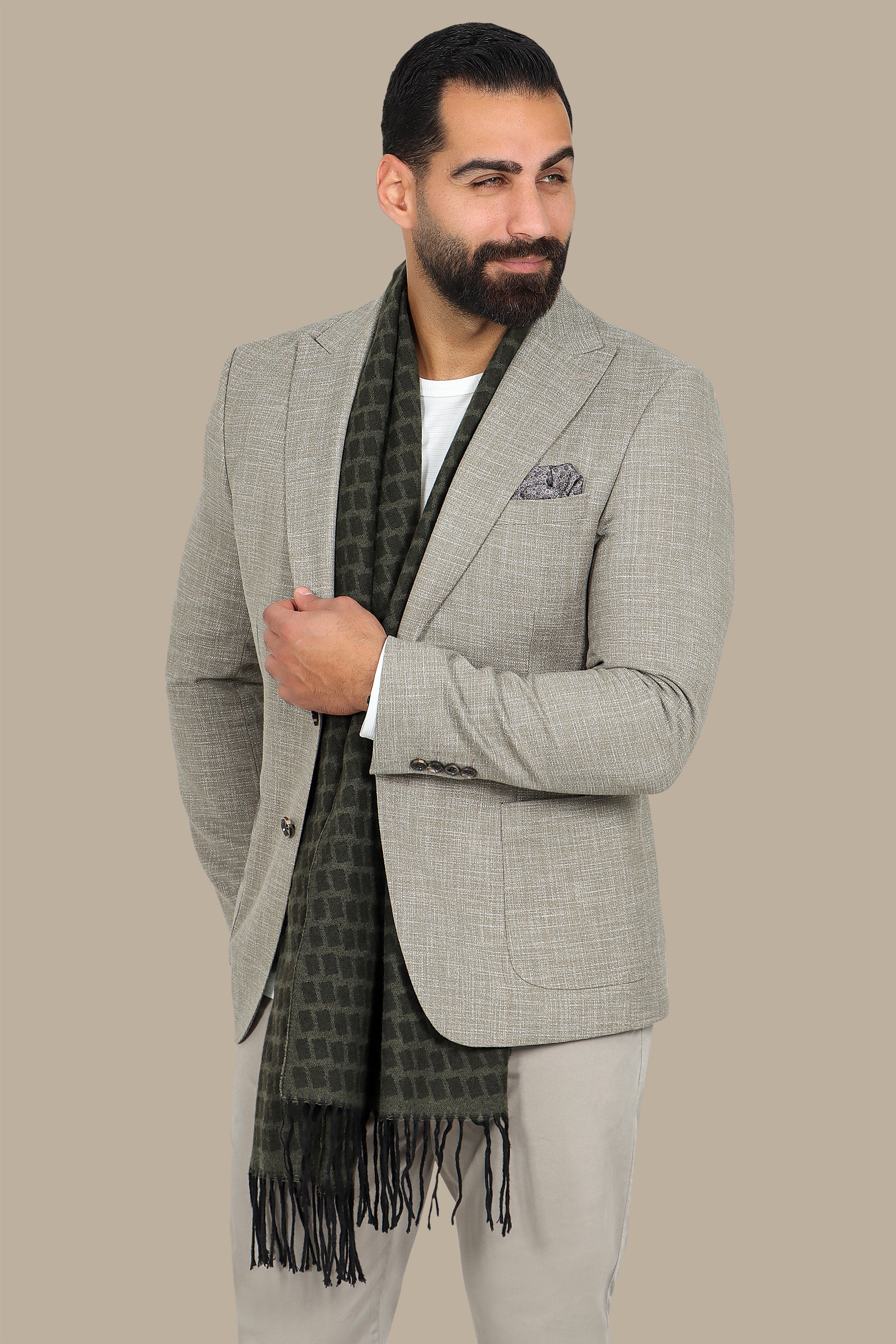 Olive Cotton Fil-a-Fil Blazer with Peak Lapel