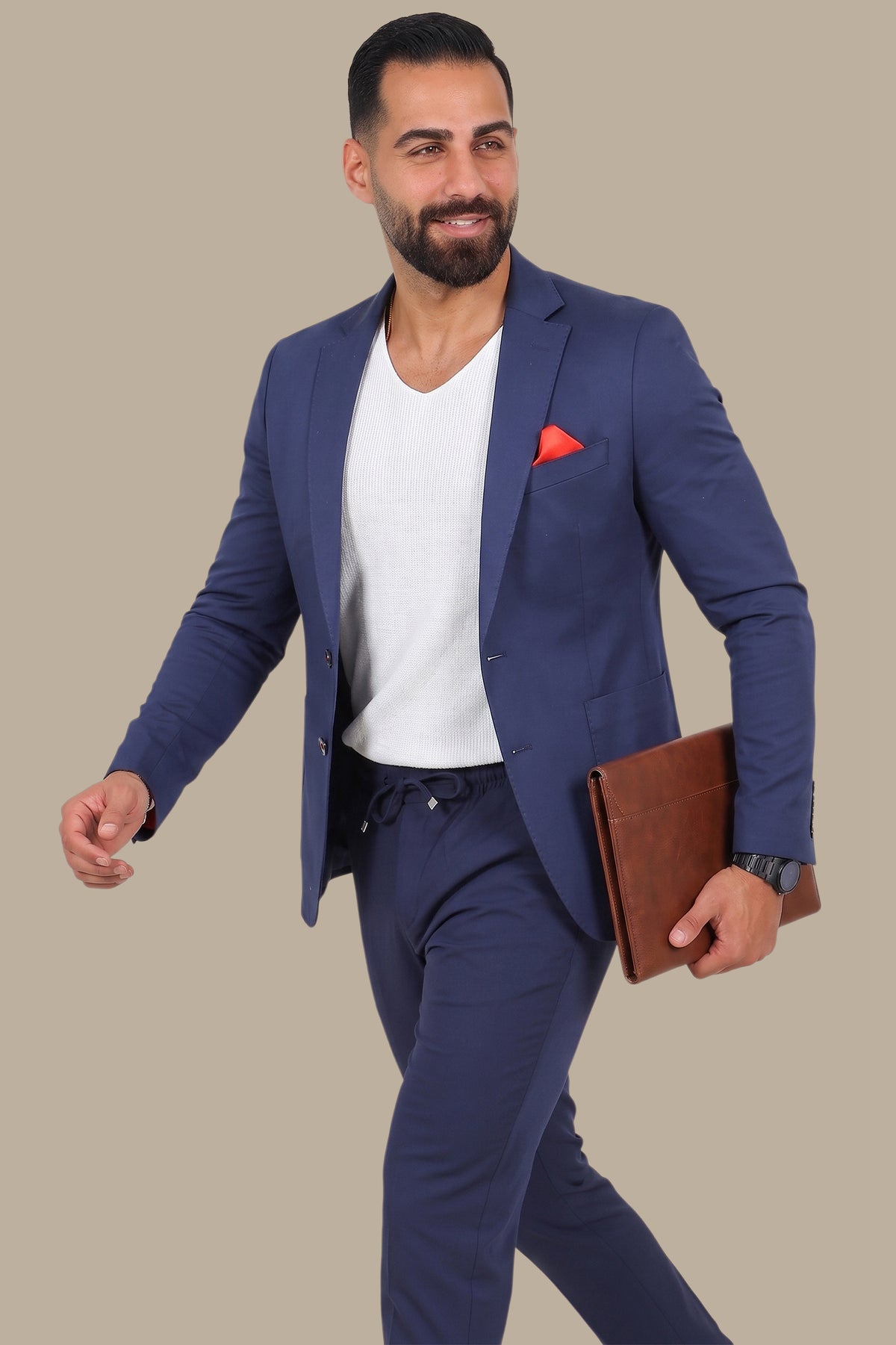 Navy Elegance: The Satin Patch Basic Blazer