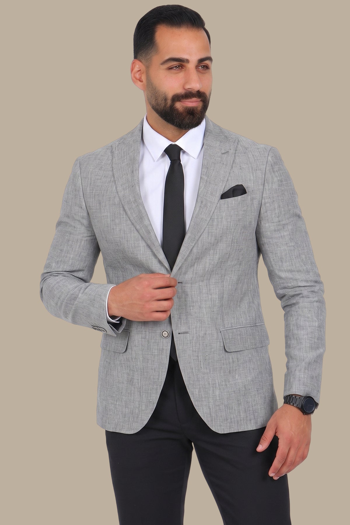 Chic Simplicity: Light Grey Linen Blazer