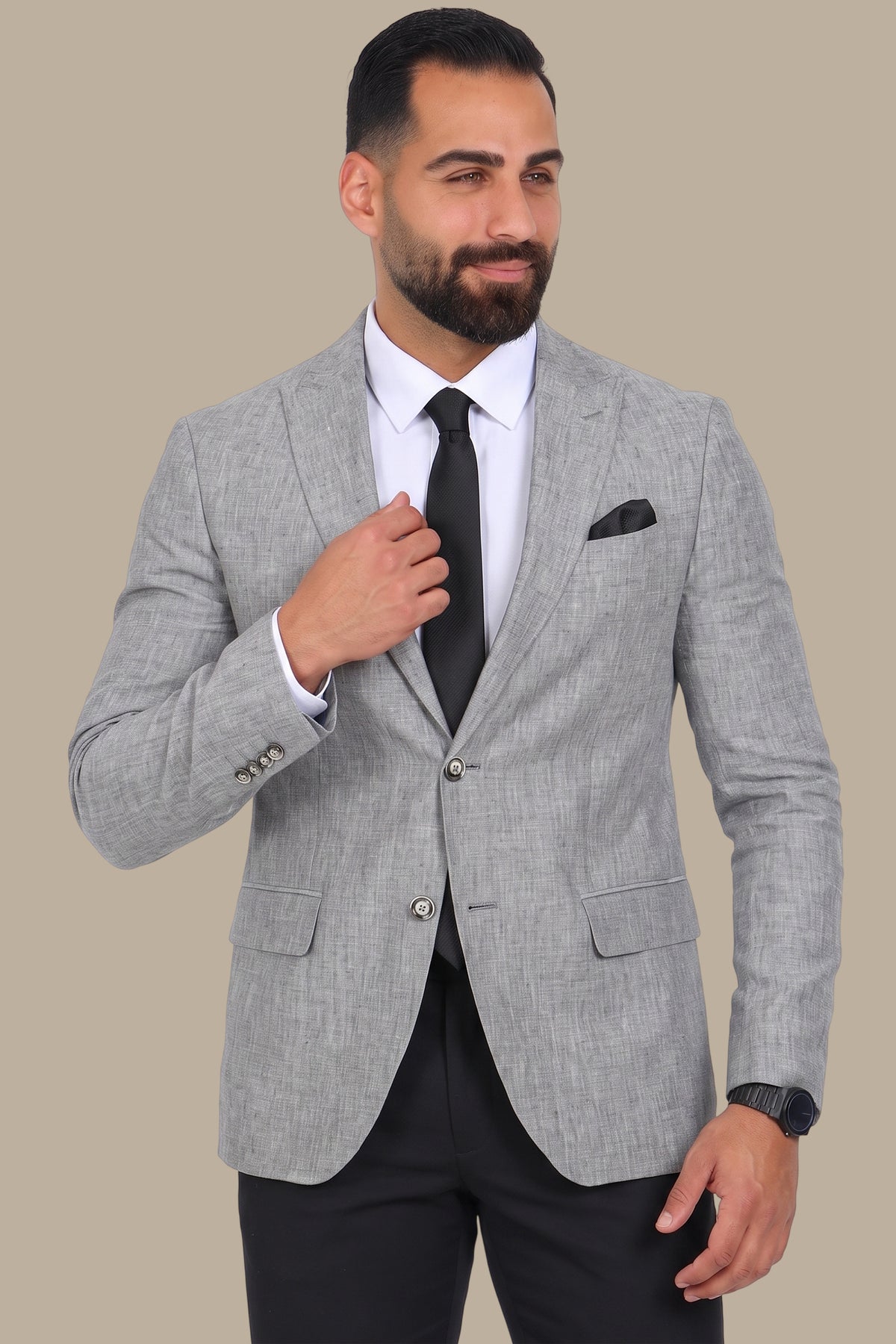 Chic Simplicity: Light Grey Linen Blazer