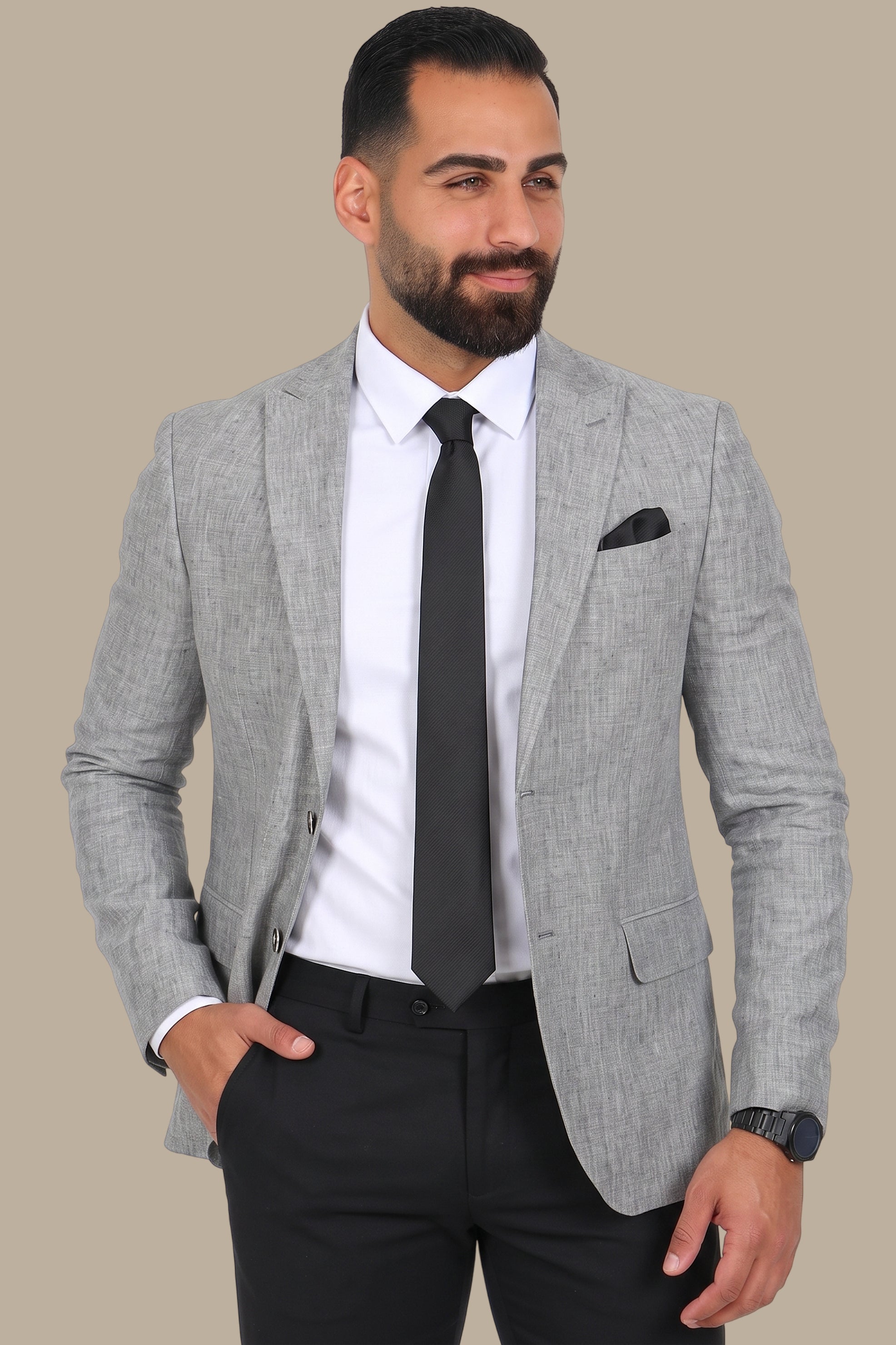 Chic Simplicity: Light Grey Linen Blazer