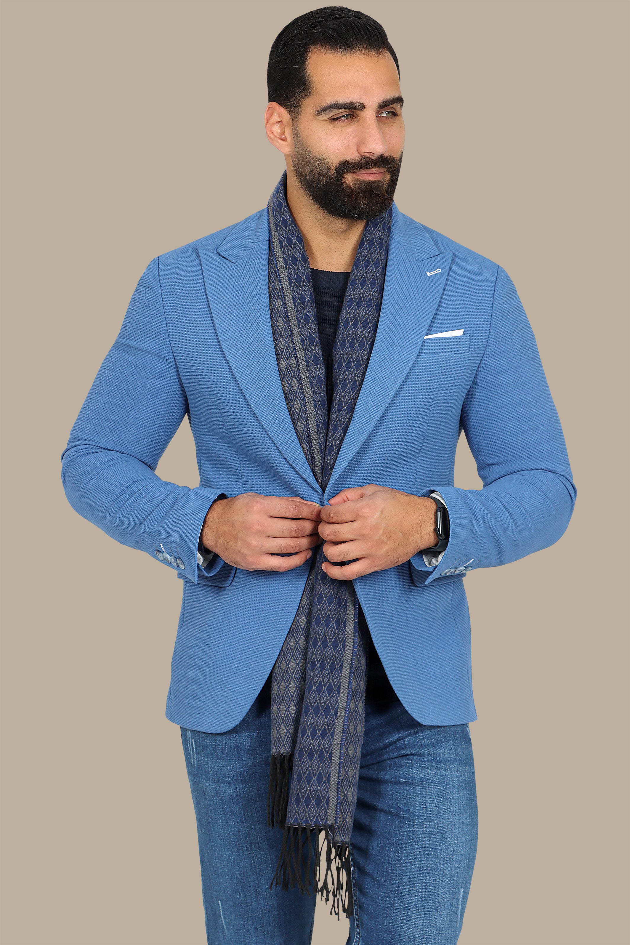 Blue Peak Precision: Structured Lapel Blazer