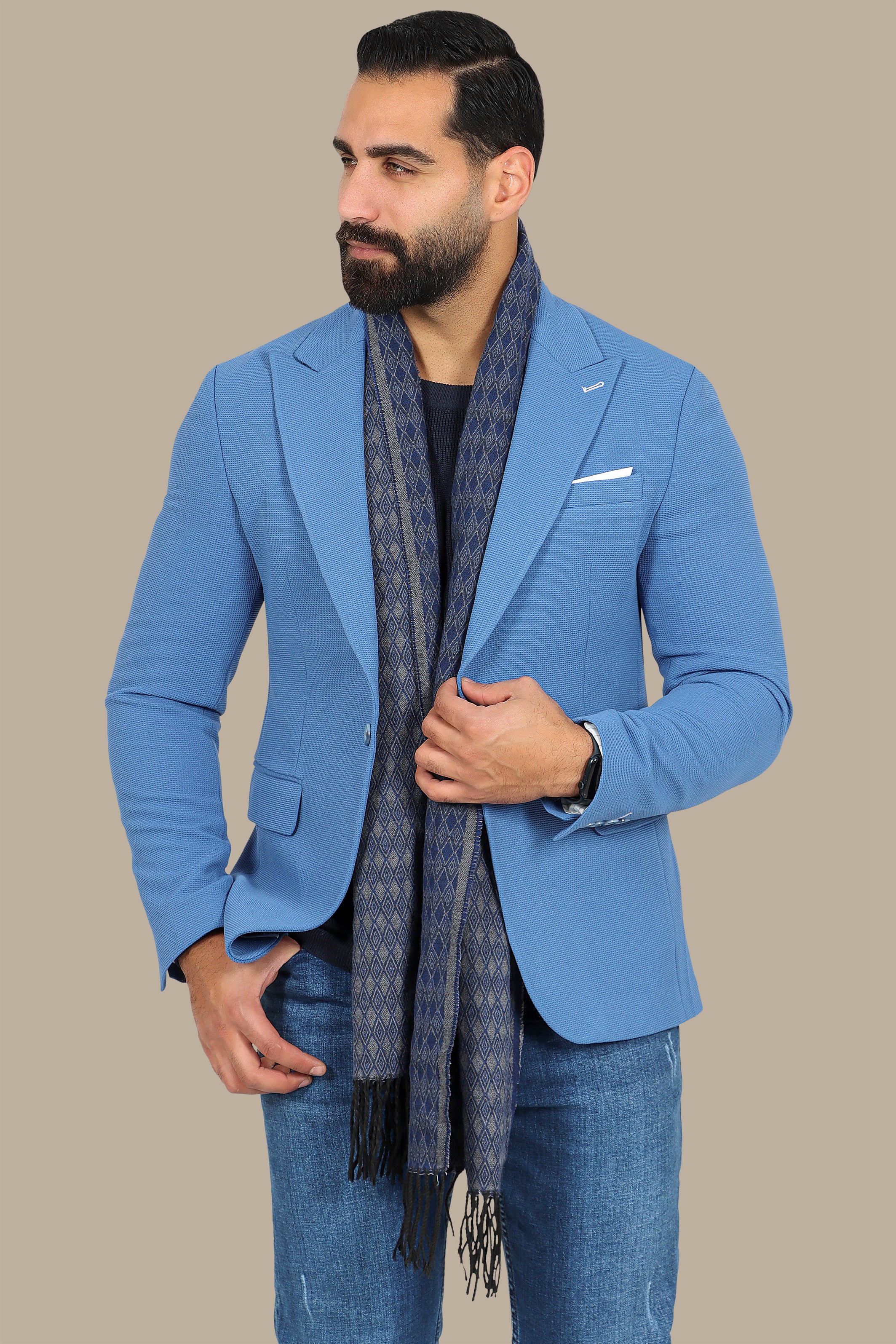 Blue Peak Precision: Structured Lapel Blazer