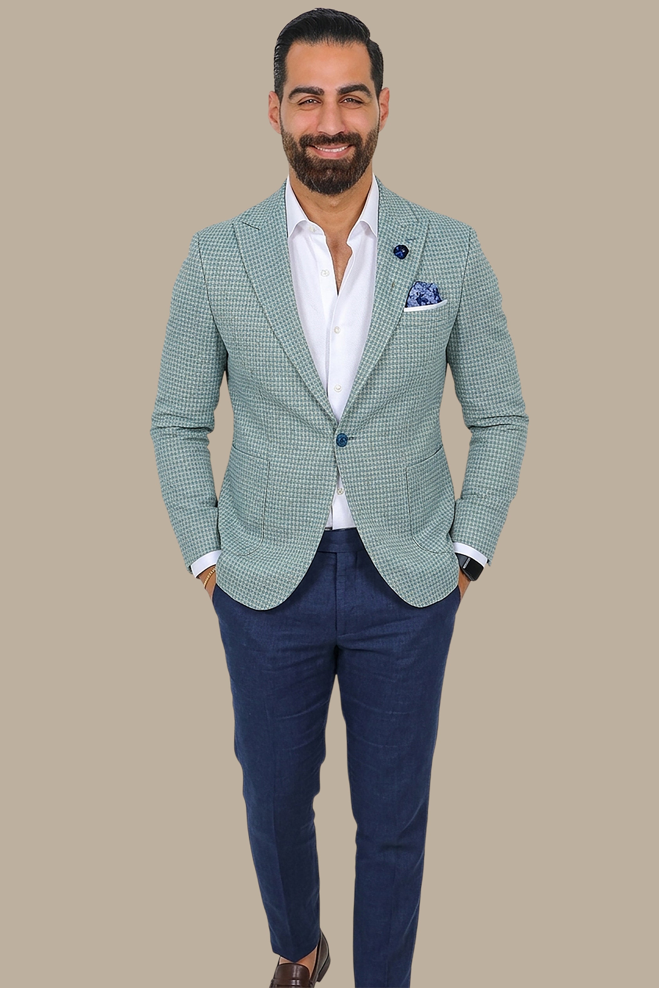Turquoise Cube Design Blazer: Modern Elegance