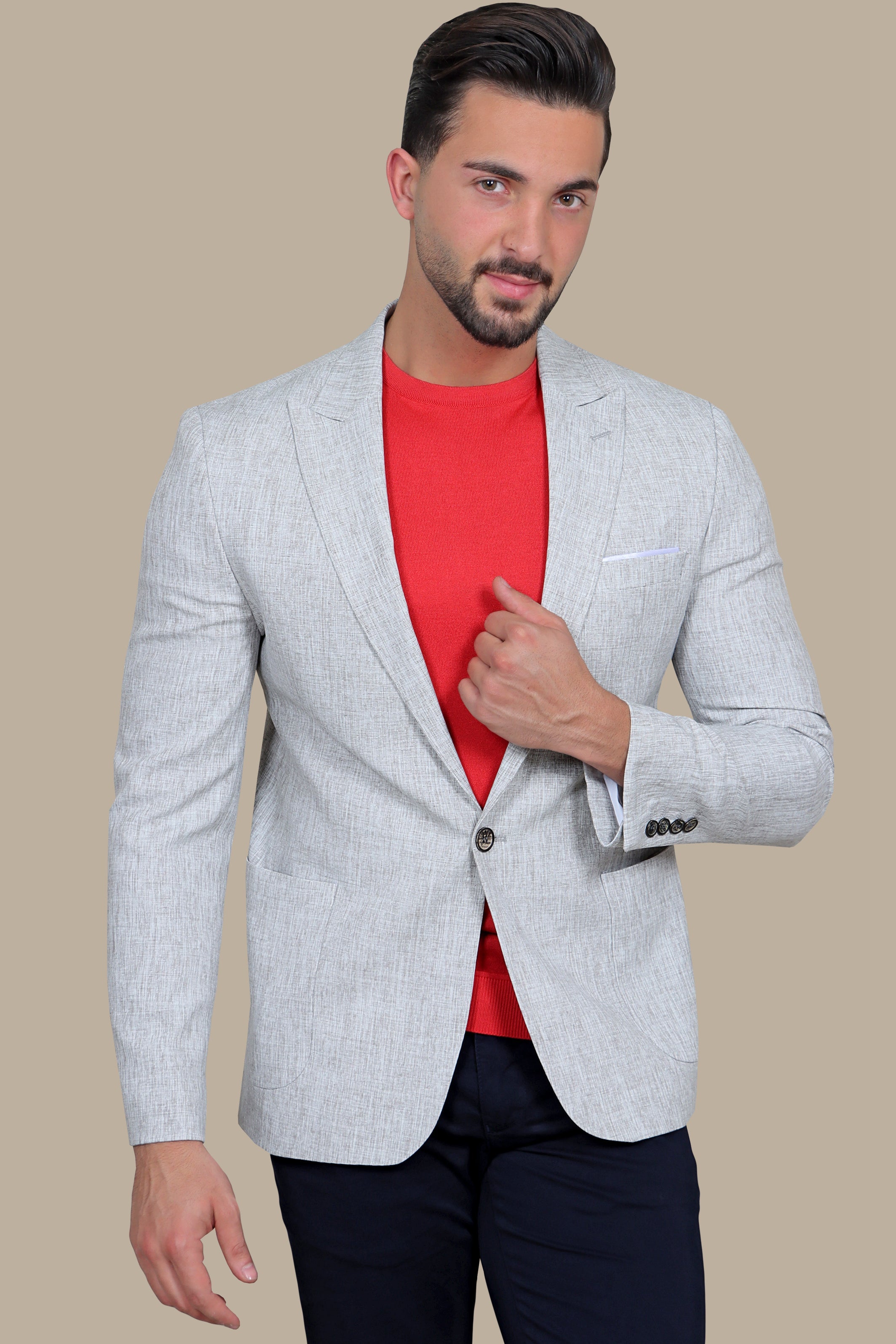 Brown Peak Sophistication: White Fil a Fil Blazer