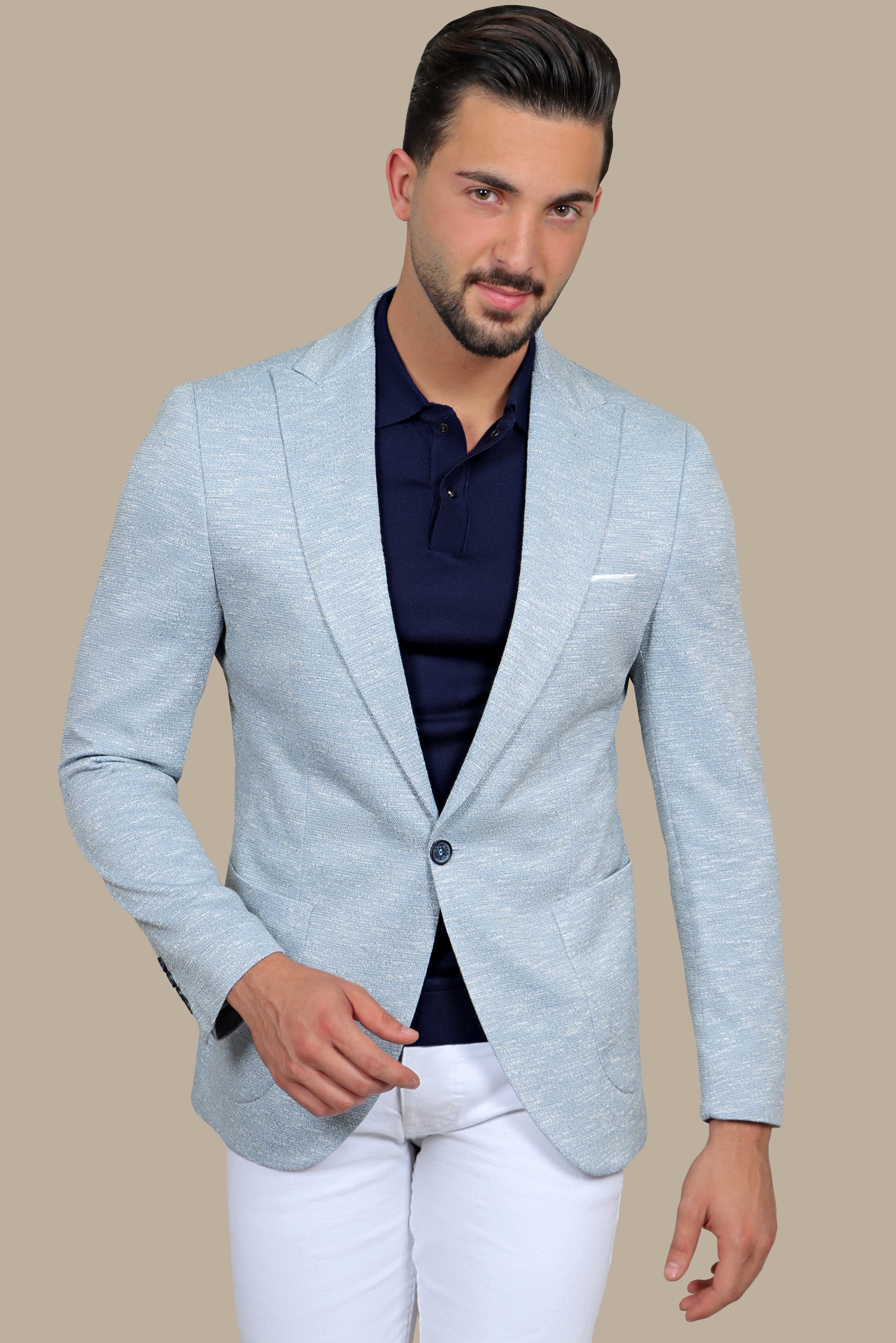 Skyline Blue: Stretch Peak Blazer with Patch Pockets