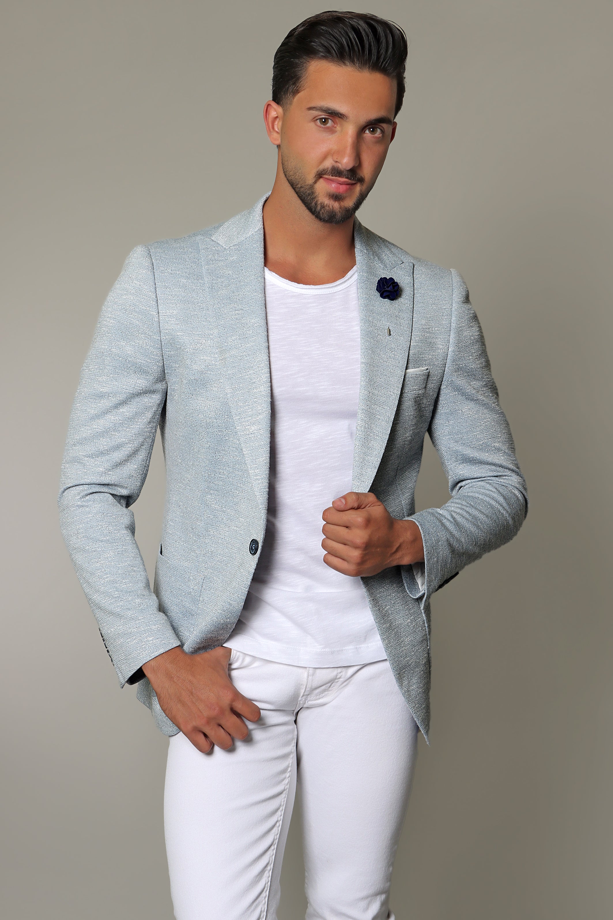 Skyline Blue: Stretch Peak Blazer with Patch Pockets