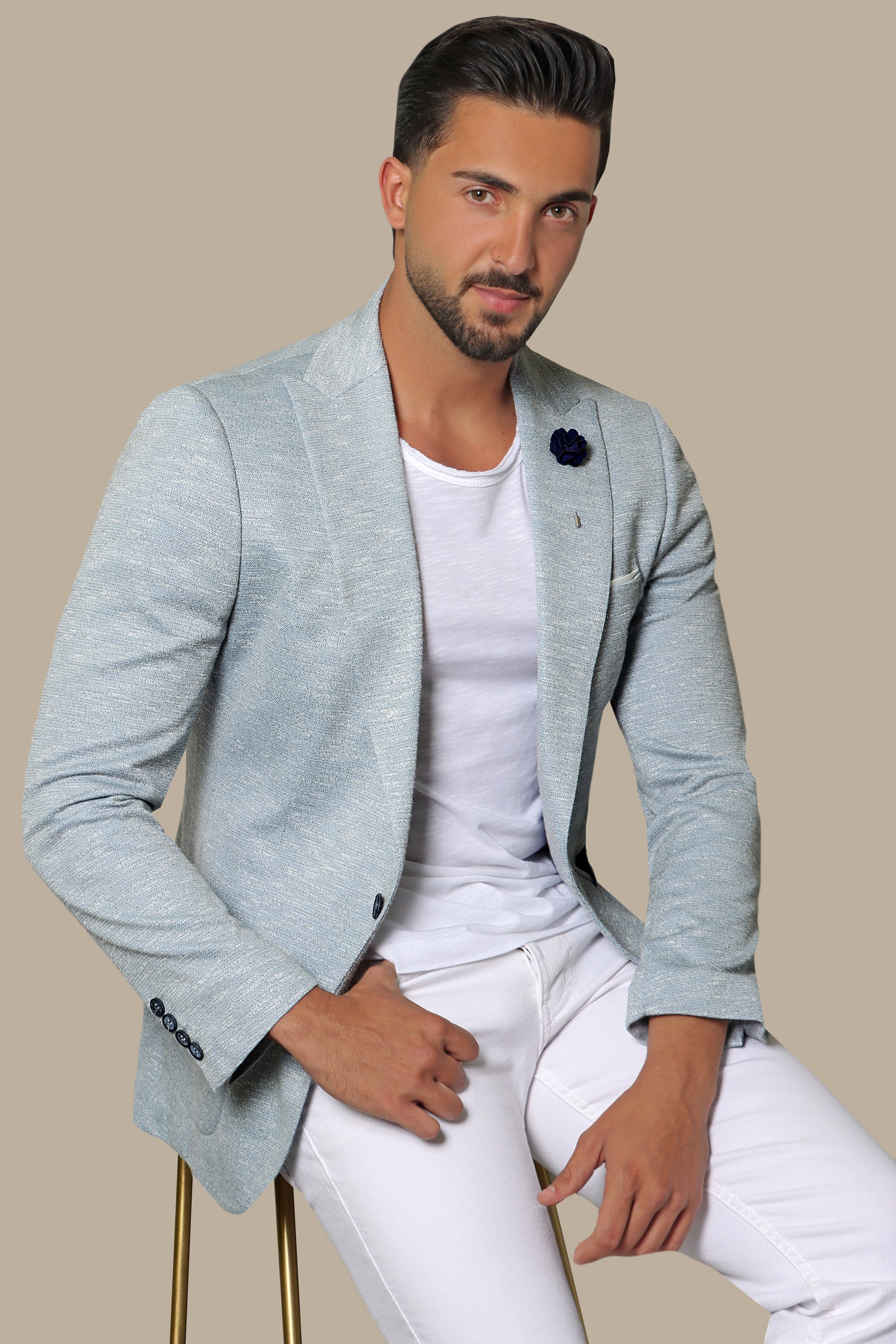 Skyline Blue: Stretch Peak Blazer with Patch Pockets