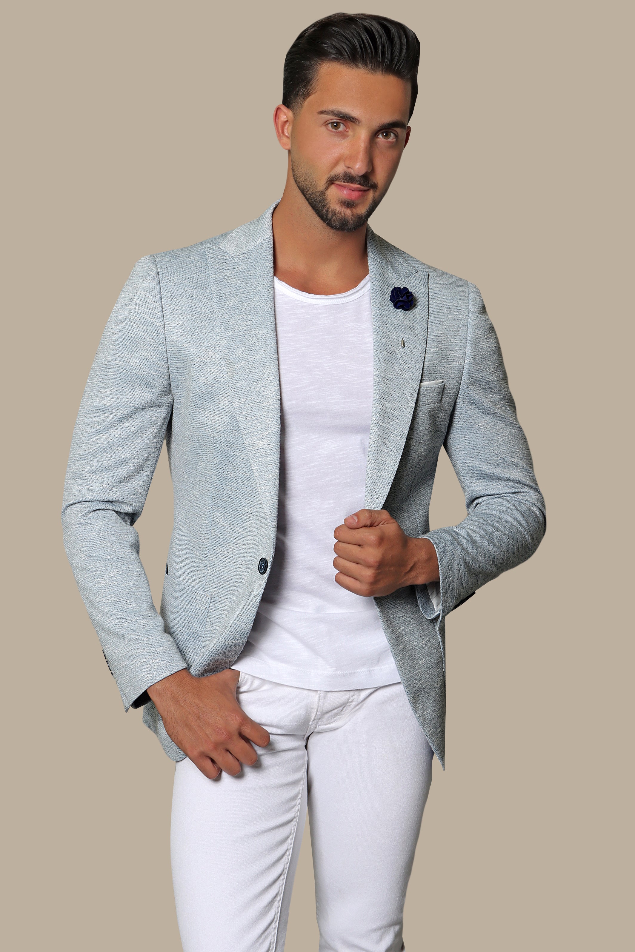 Skyline Blue: Stretch Peak Blazer with Patch Pockets