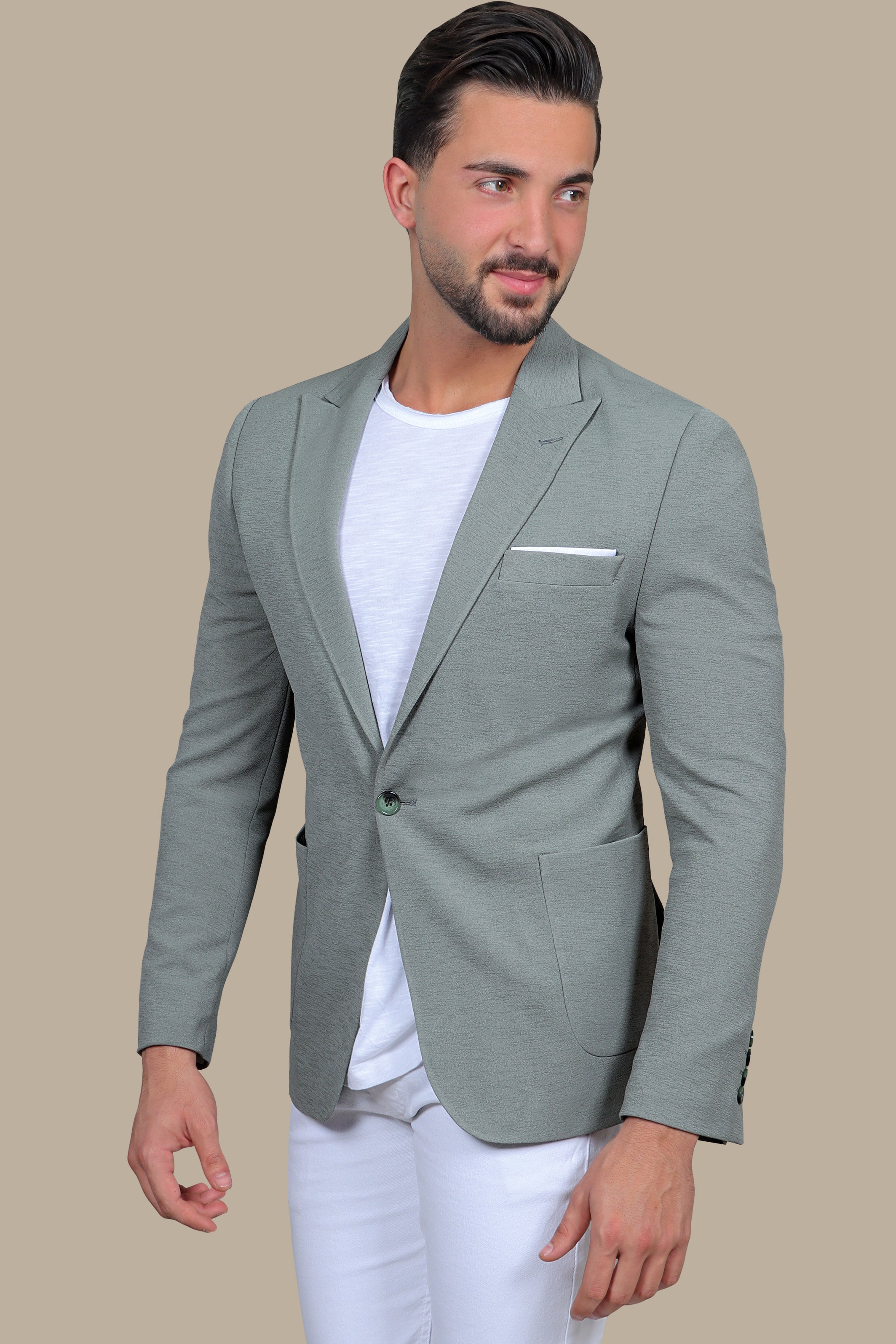 Olive Oasis: The Stretch Peak Blazer with Patch Pockets