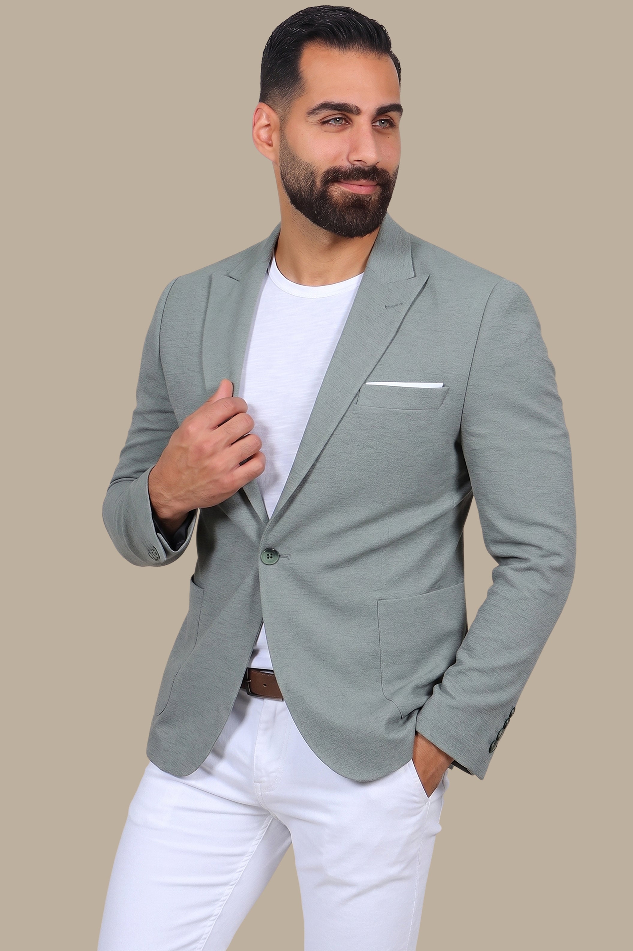 Olive Oasis: The Stretch Peak Blazer with Patch Pockets