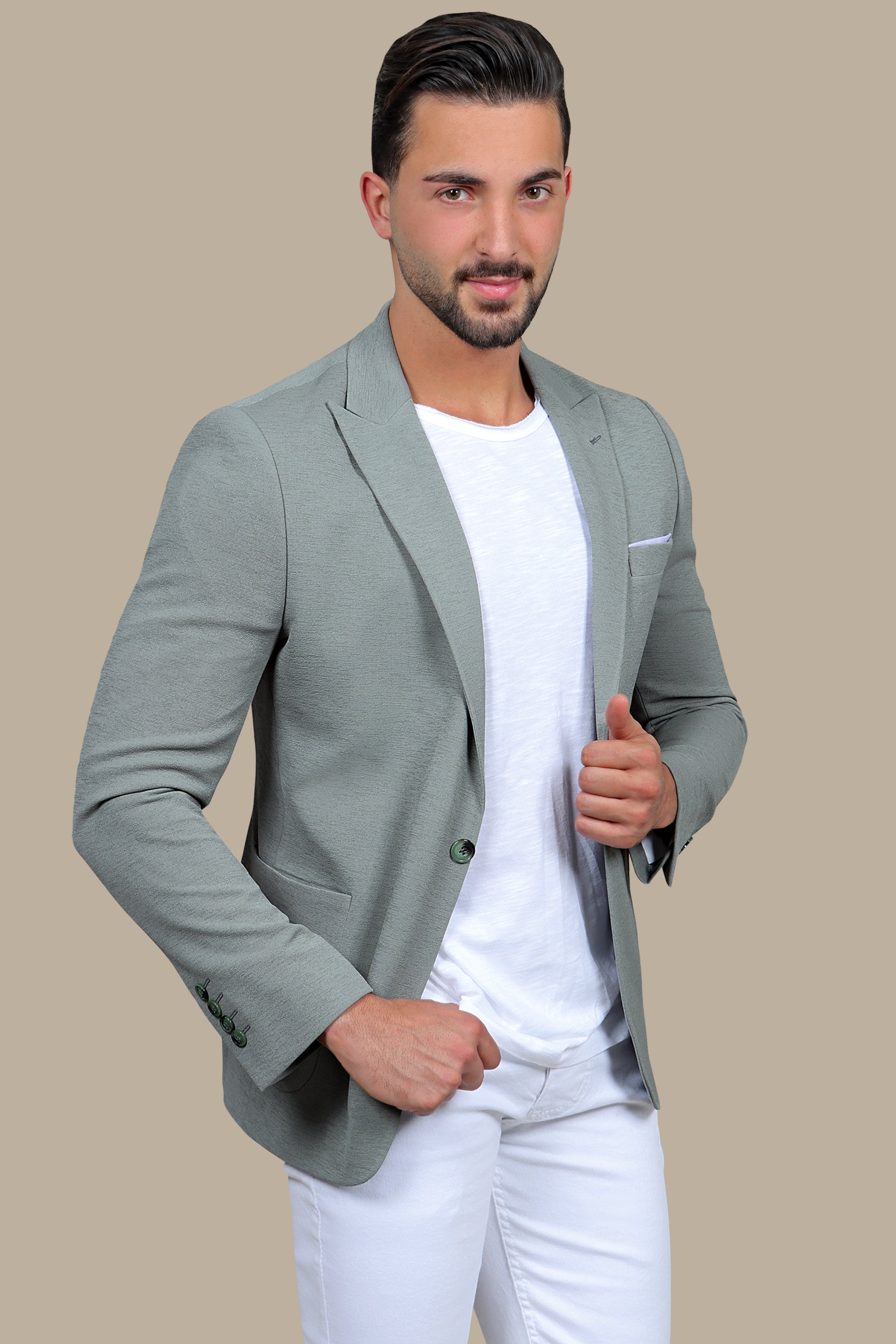 Olive Oasis: The Stretch Peak Blazer with Patch Pockets