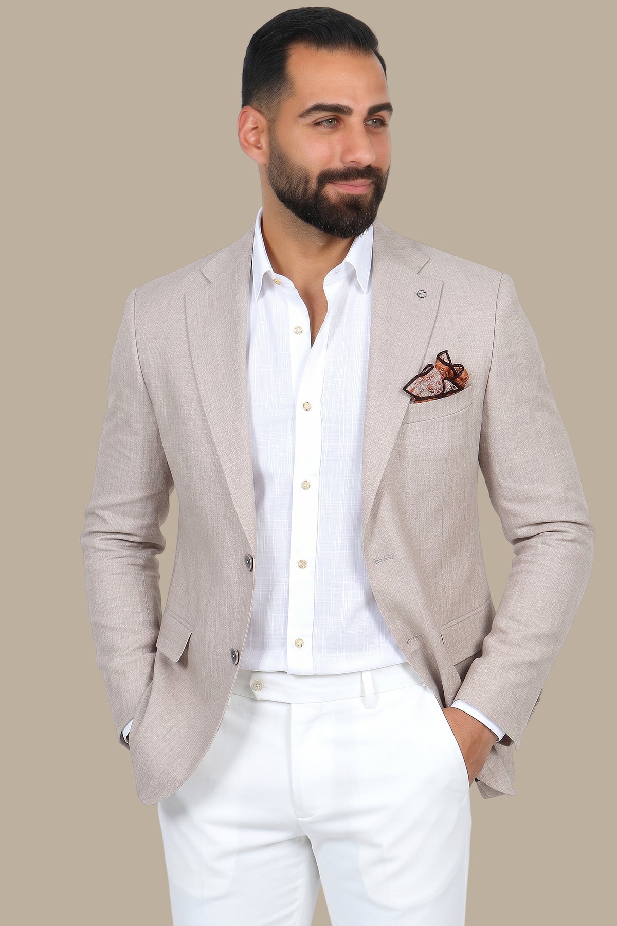 Classic Beige: Notch Lapel Fil-a-Fil Blazer