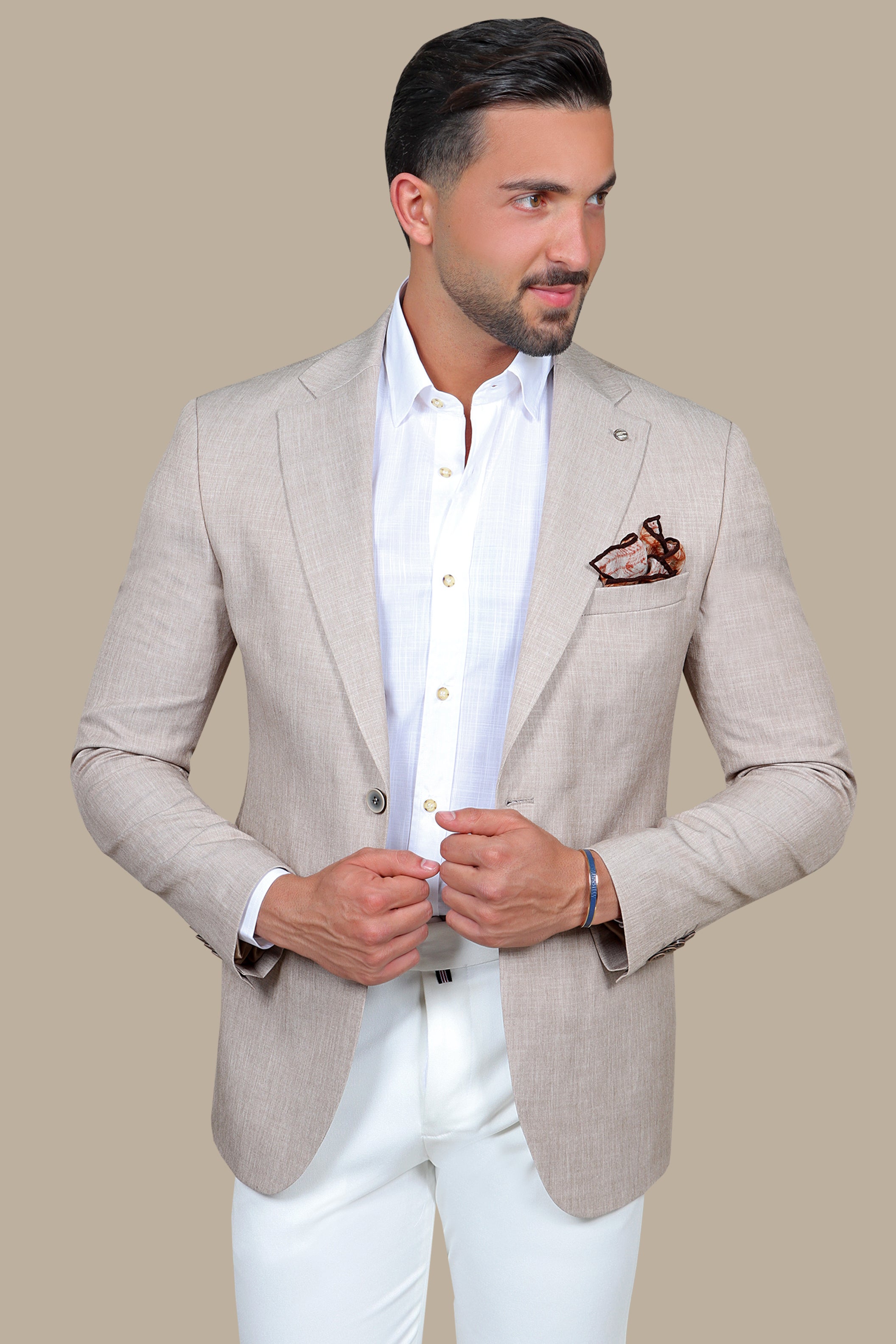 Classic Beige: Notch Lapel Fil-a-Fil Blazer