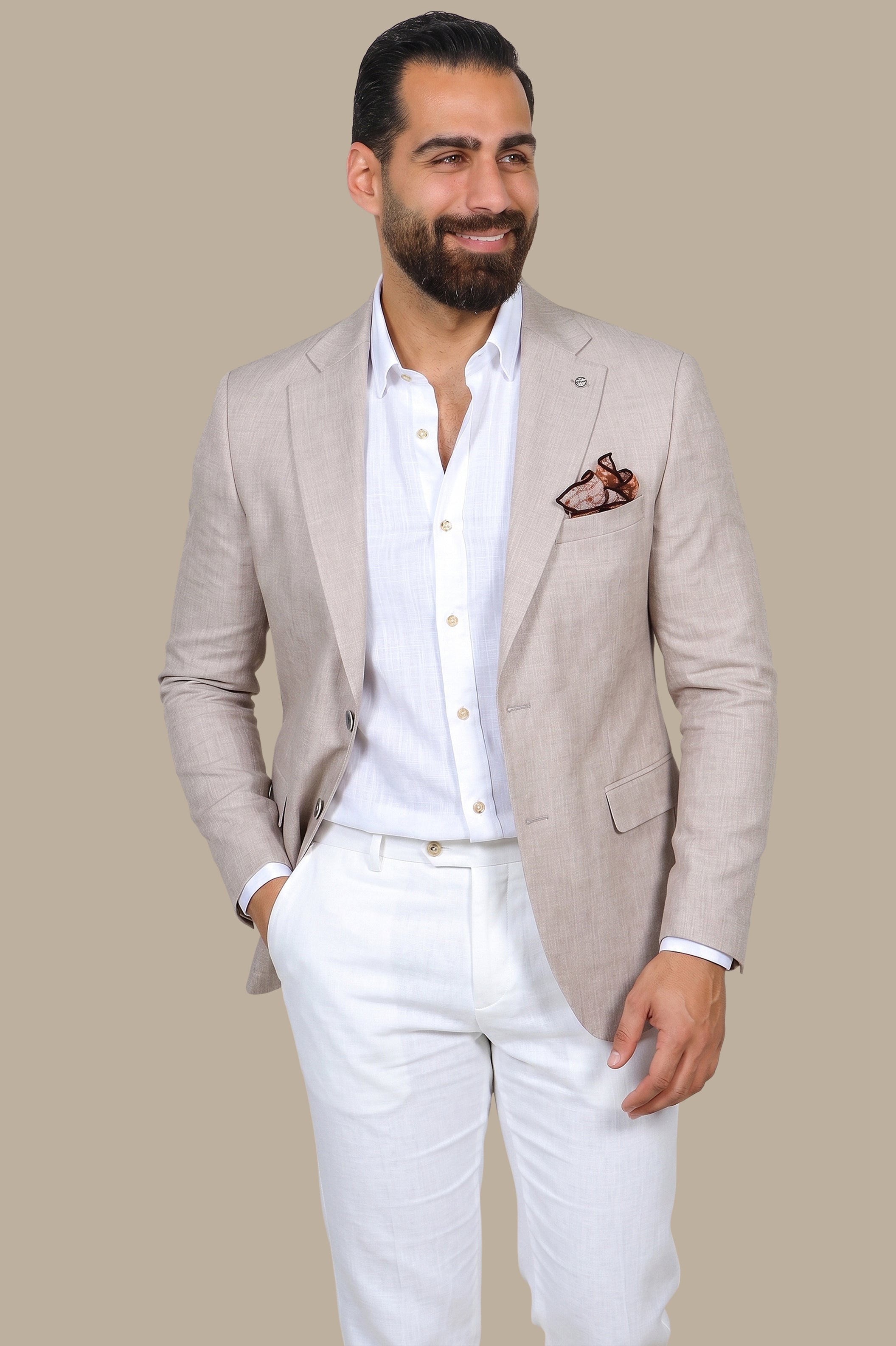 Classic Beige: Notch Lapel Fil-a-Fil Blazer