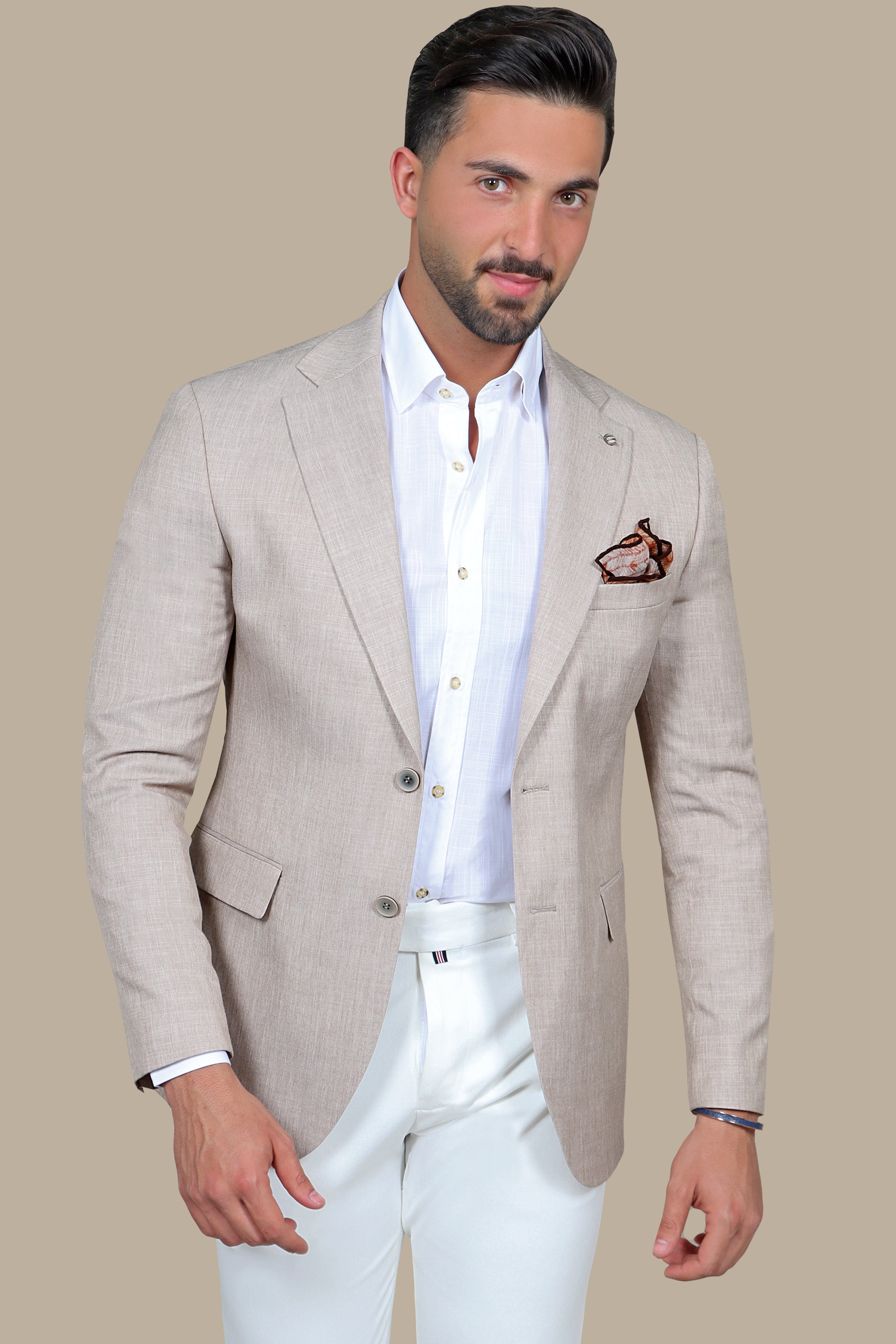 Classic Beige: Notch Lapel Fil-a-Fil Blazer