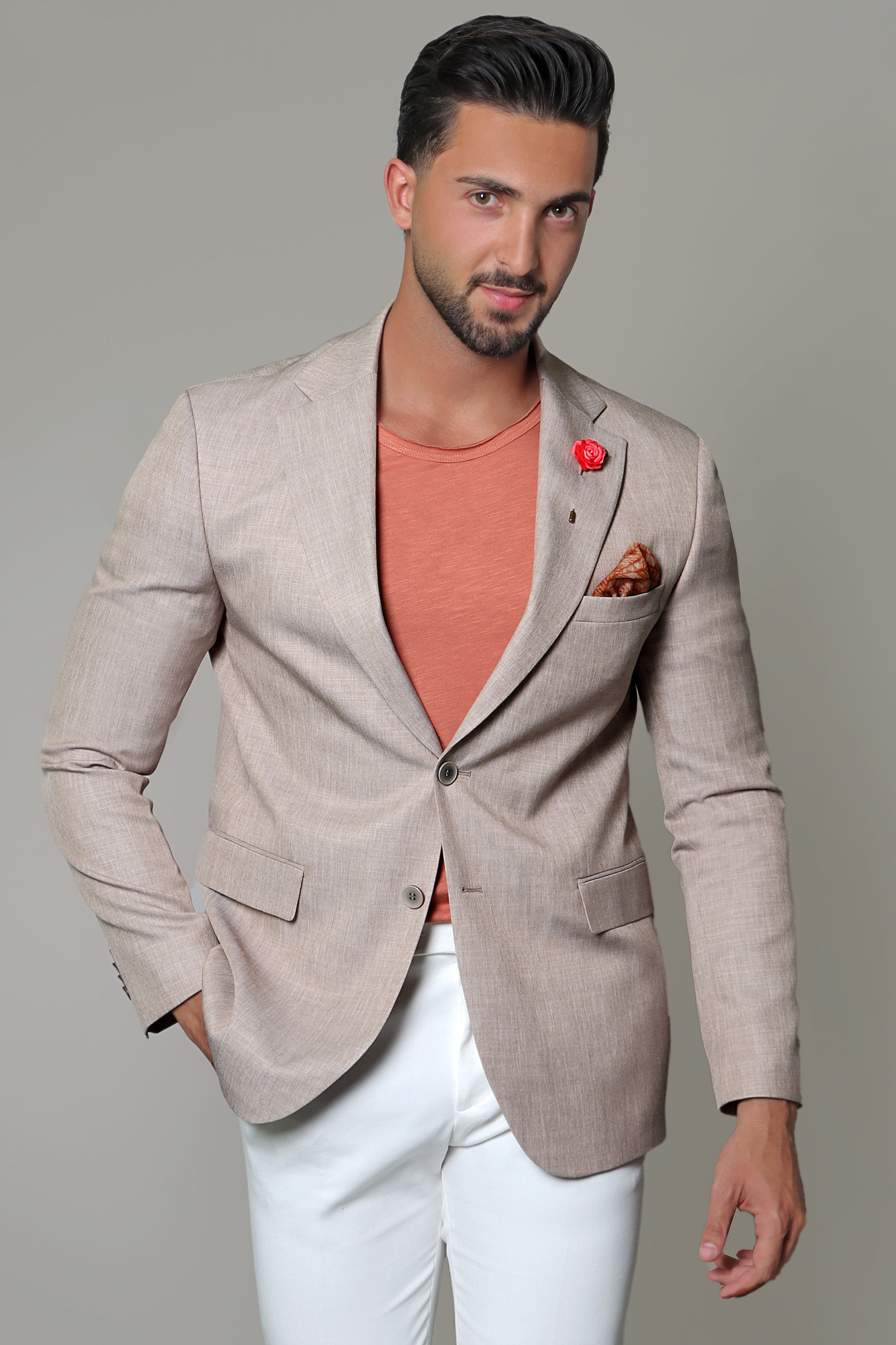 Classic Beige: Notch Lapel Fil-a-Fil Blazer