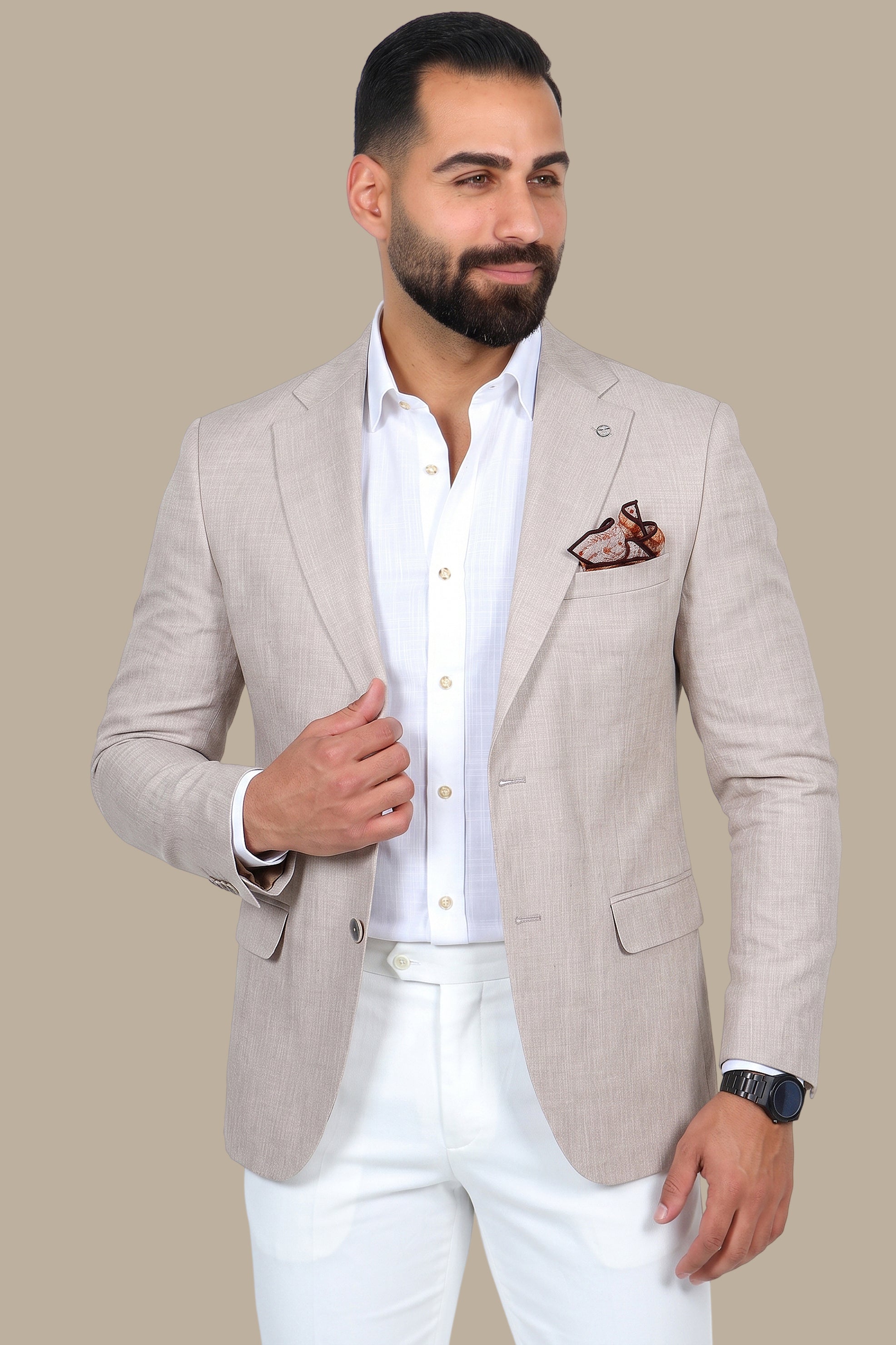 Classic Beige: Notch Lapel Fil-a-Fil Blazer