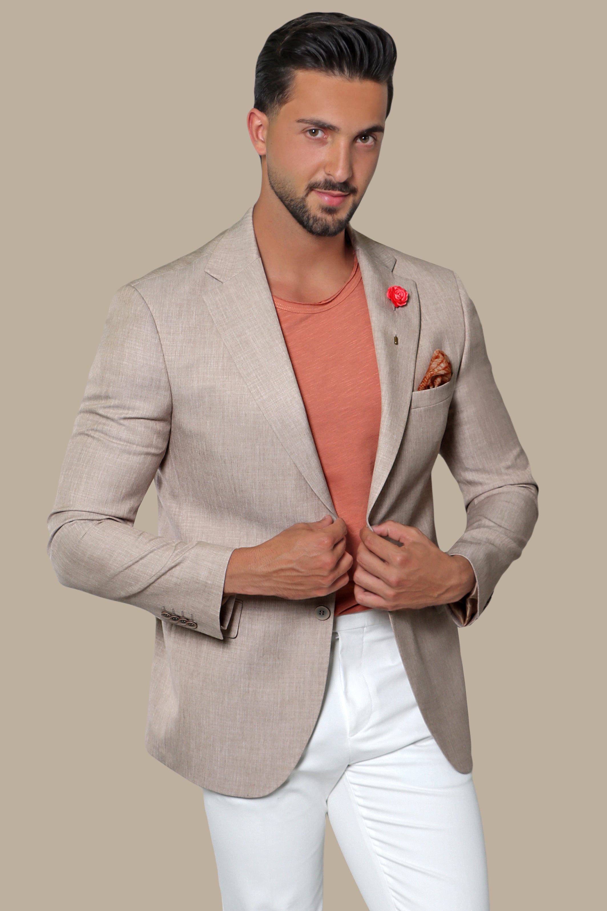 Classic Beige: Notch Lapel Fil-a-Fil Blazer