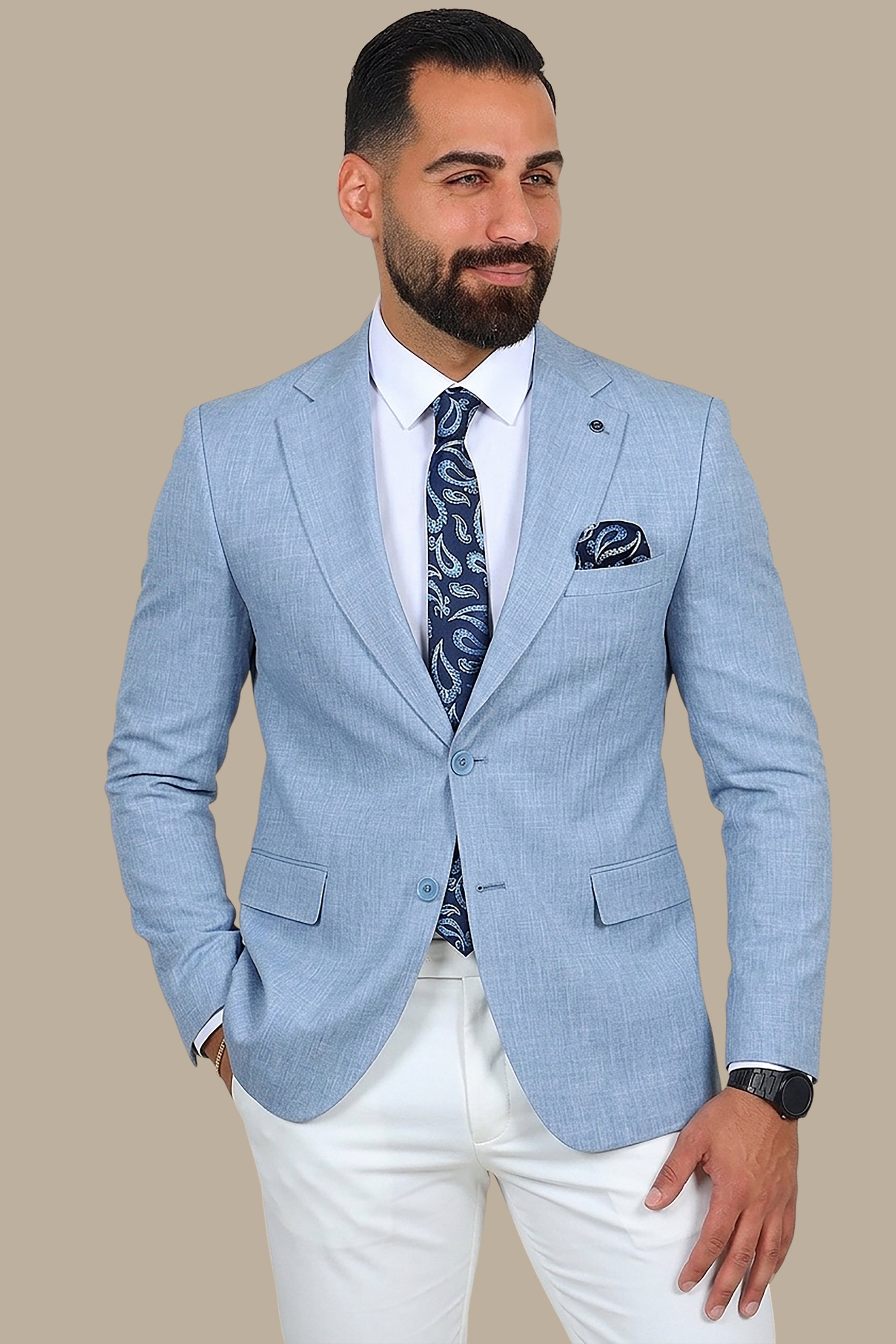 Elegant Light Blue Fila Blazer with Notch Lapel