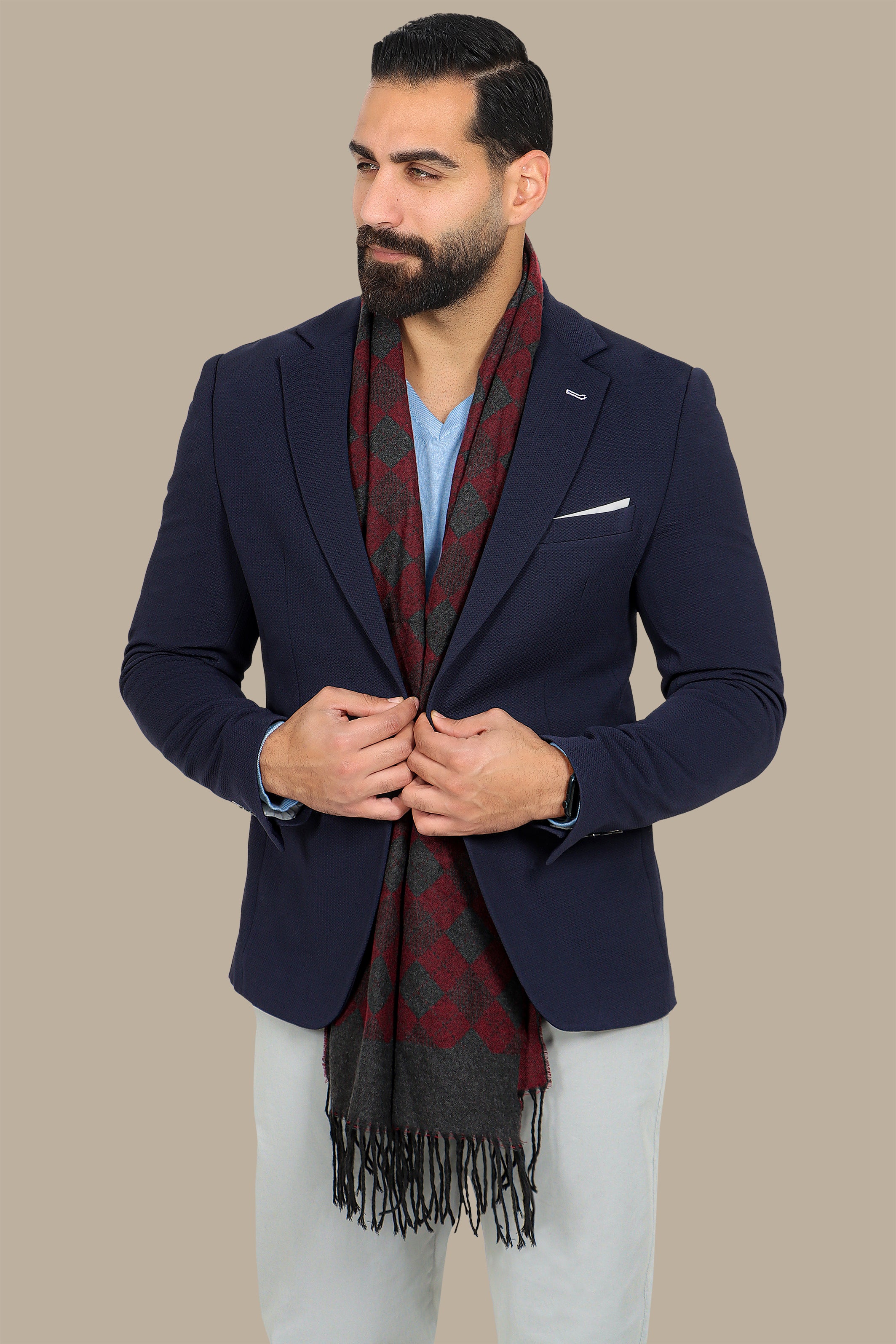 Nautical Elegance: Navy Blazer with Structured Notch Lapel