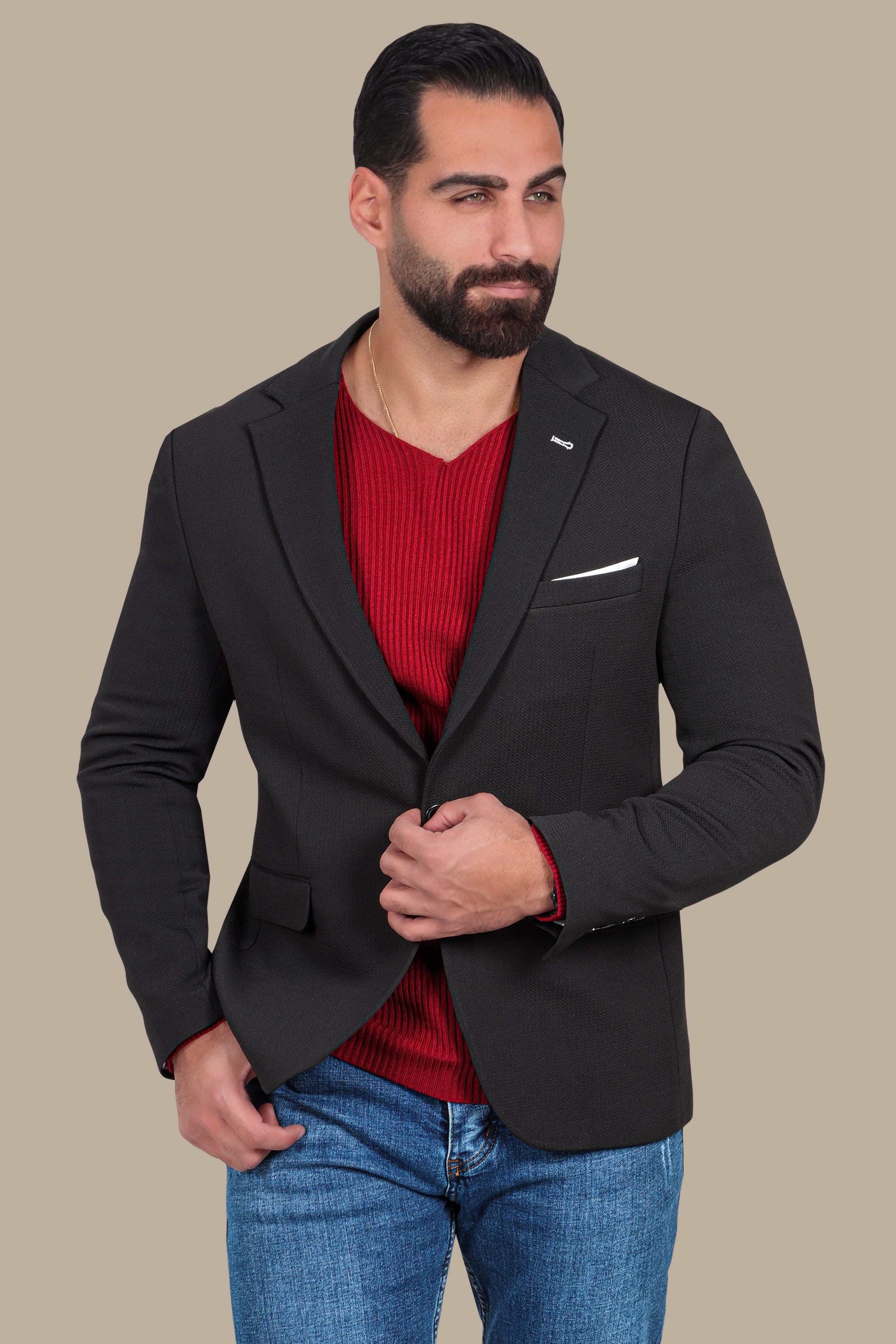 Timeless Elegance: Black Structured Notch Lapel Blazer