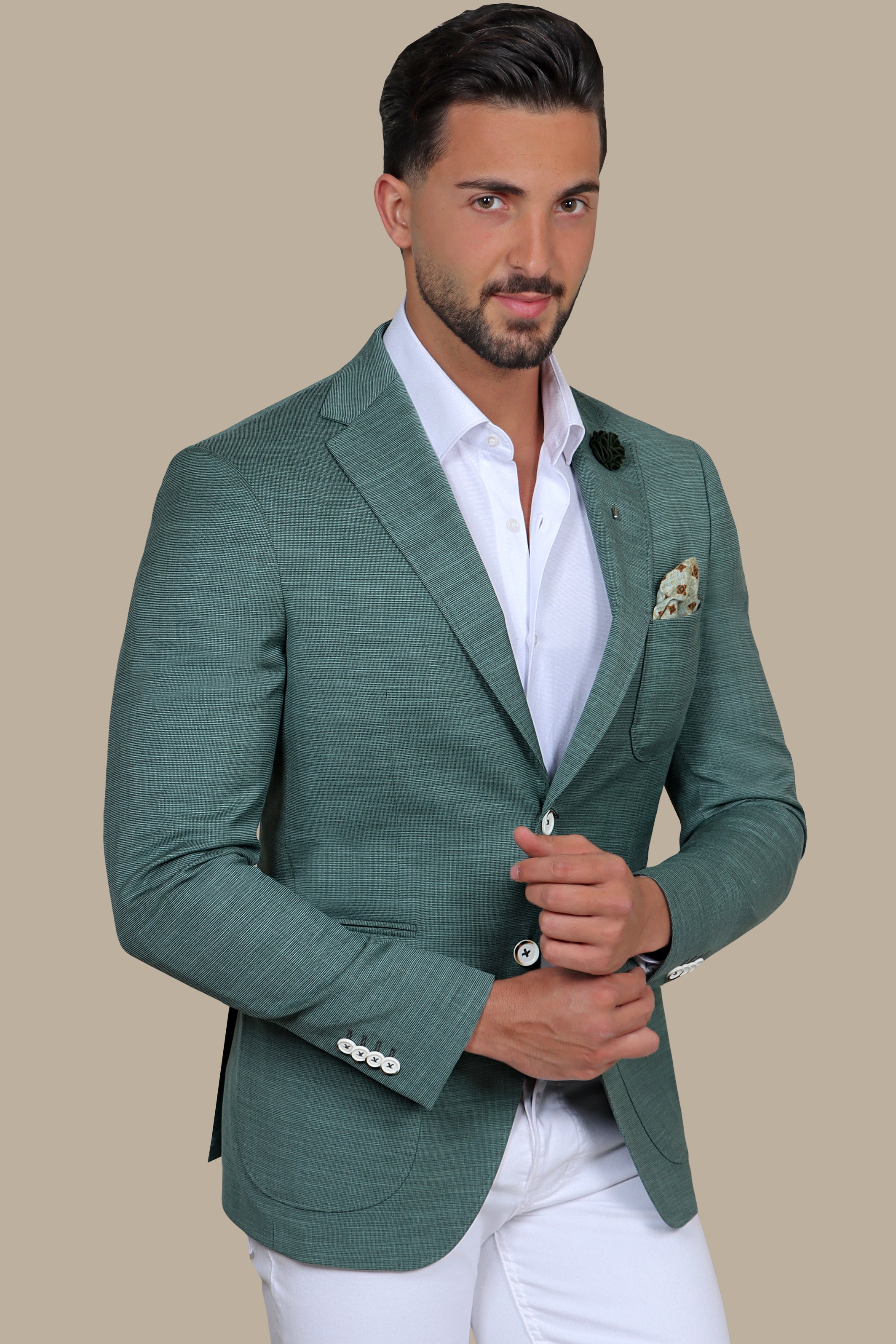 Light Green Slim Fit Blazer with Notch Lapel