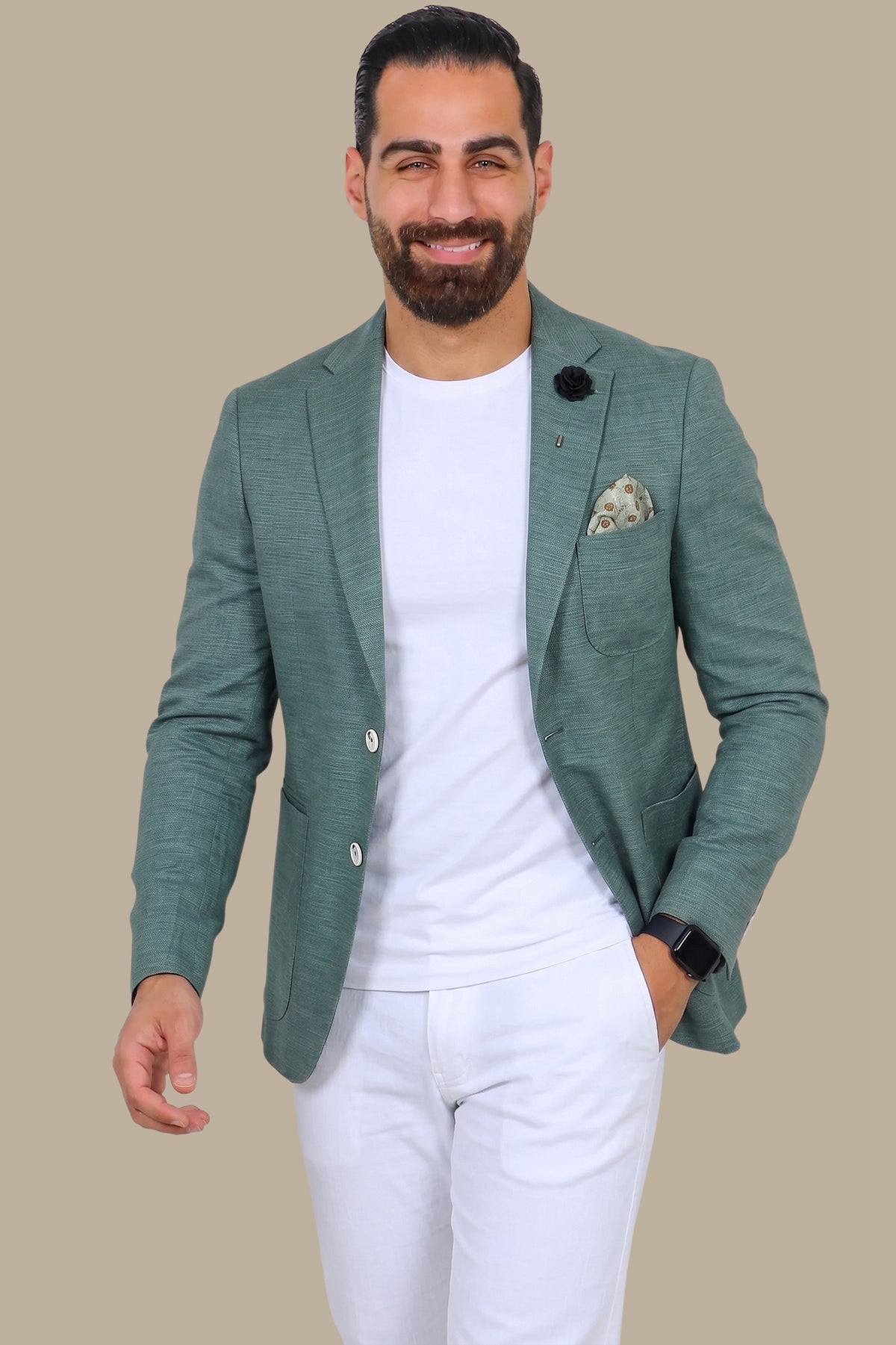 Light Green Slim Fit Blazer with Notch Lapel