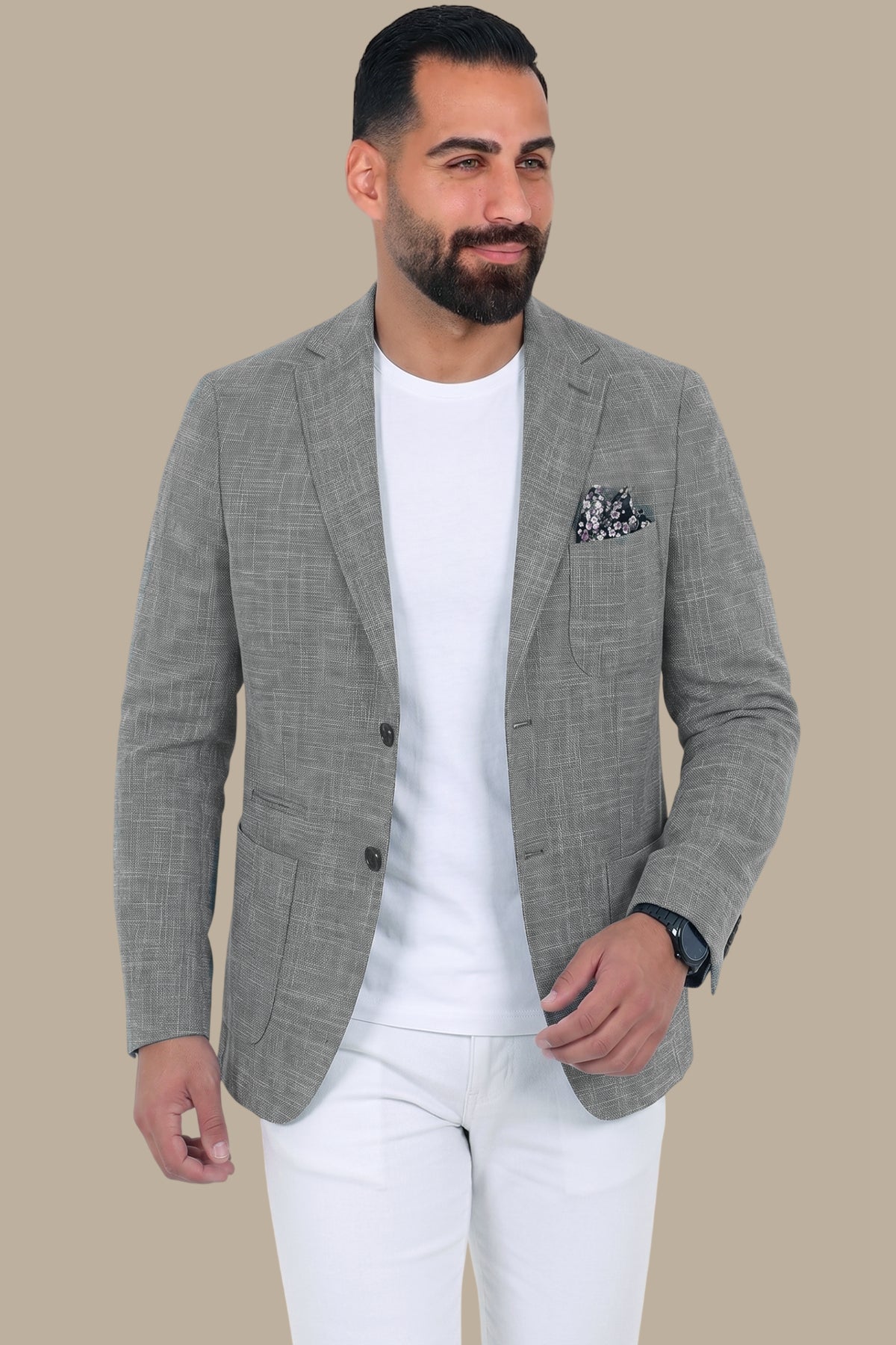 Dark Grey Slim Fit Blazer with Up & Down Notch Patch