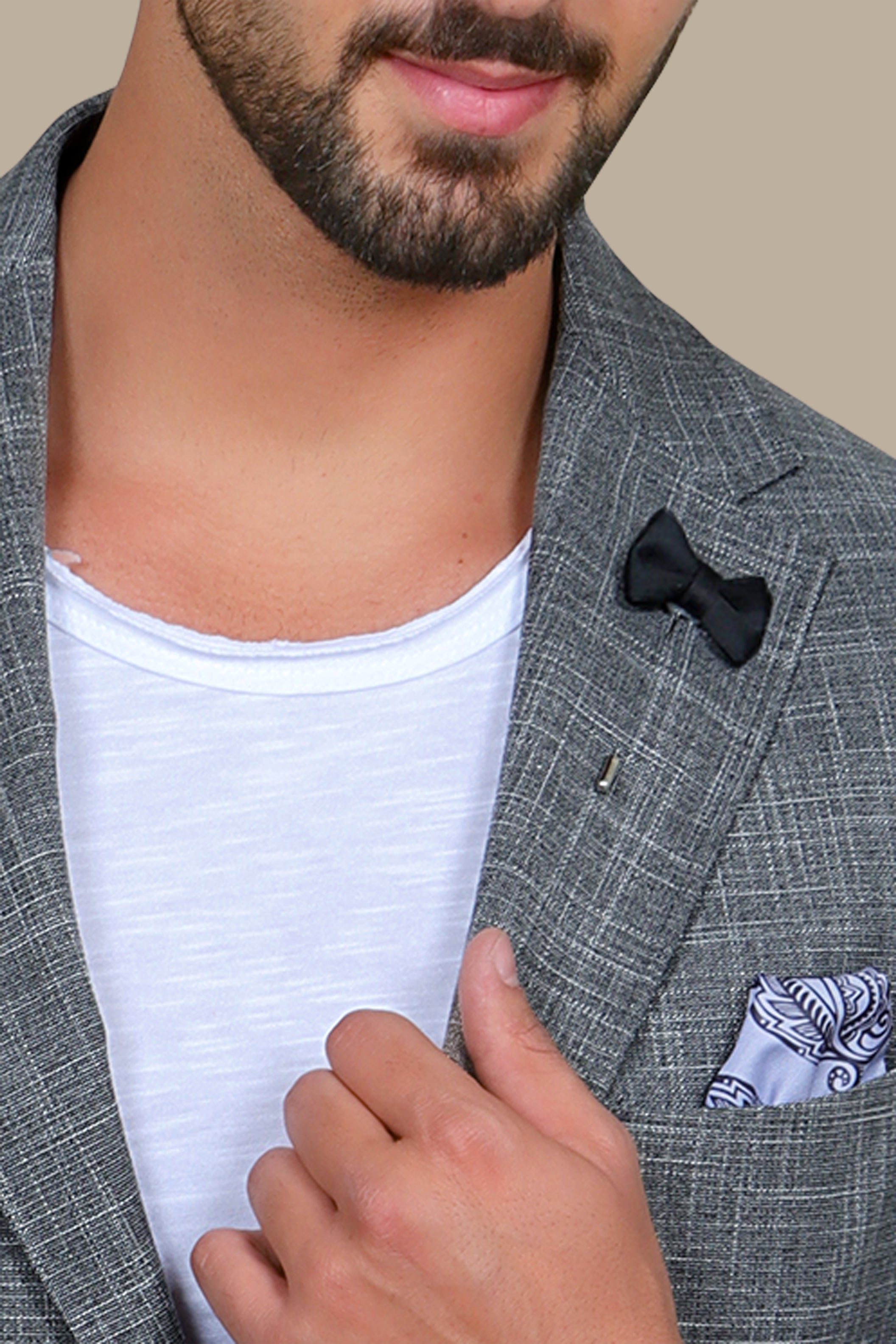 Dark Grey Slim Fit Blazer with Up & Down Notch Patch