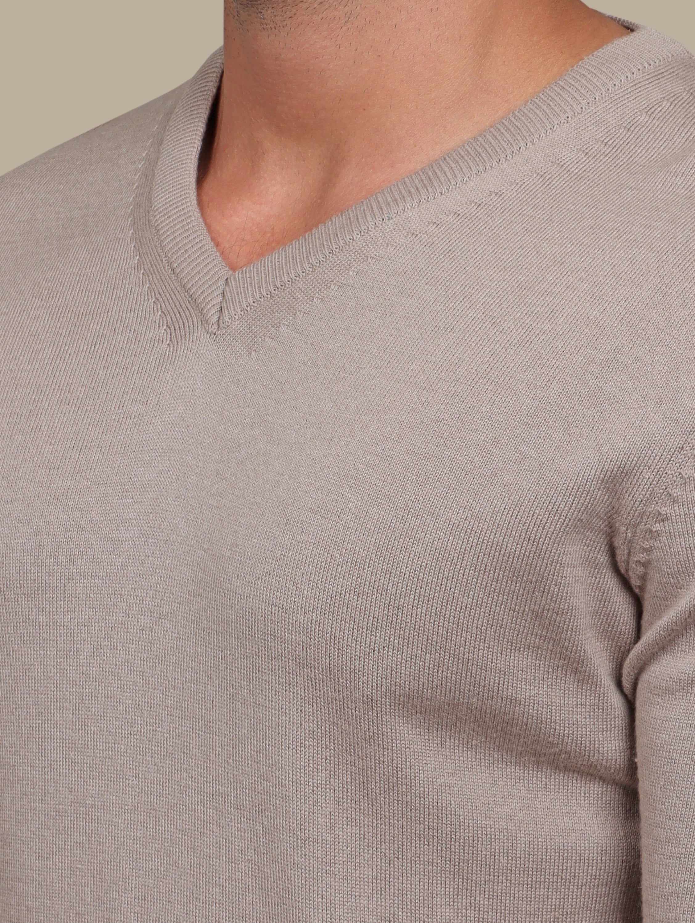 Camel V-Neck Basic Sweater