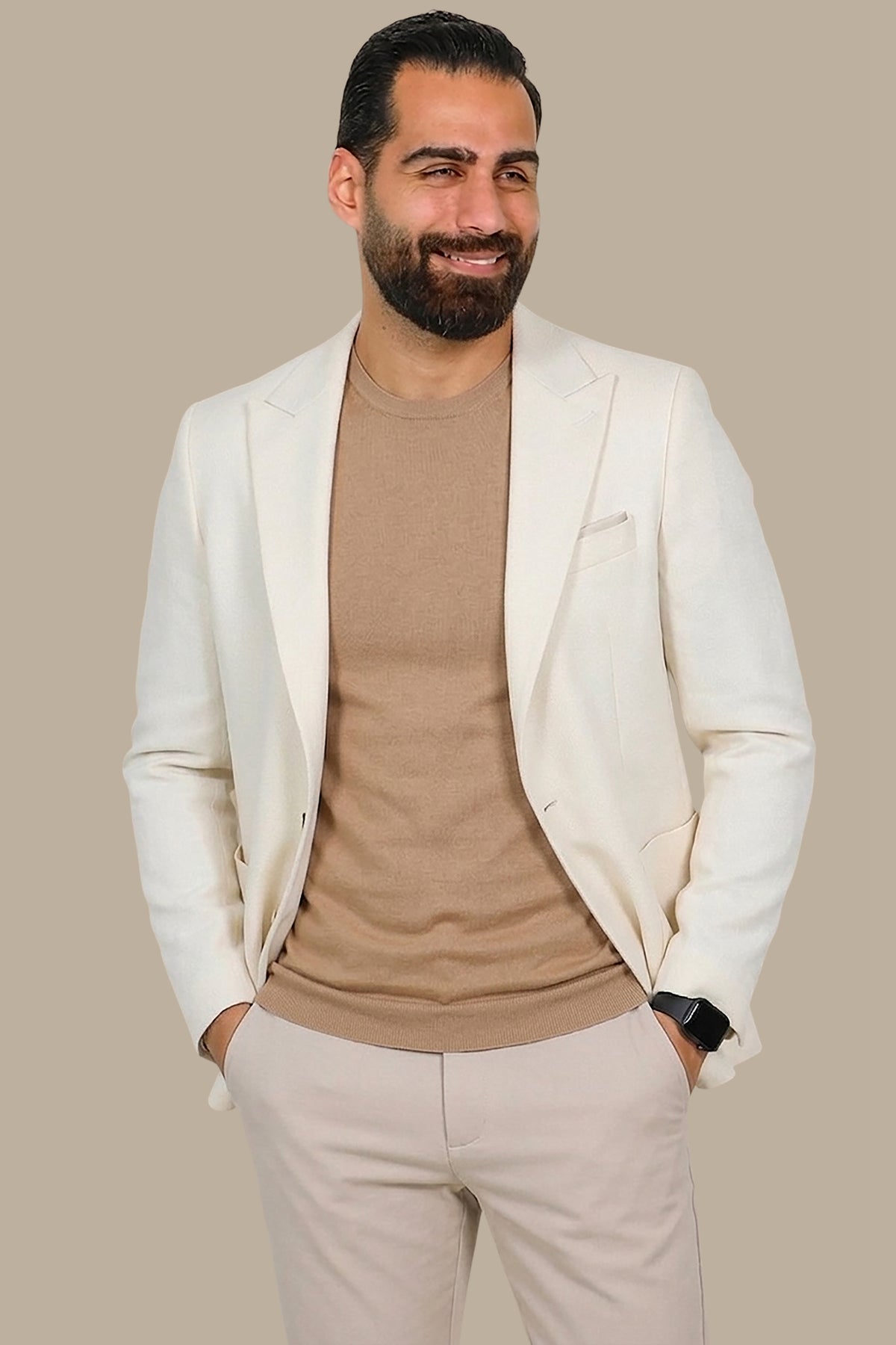 Peak Lapel Blazer Patch Pockets Off White