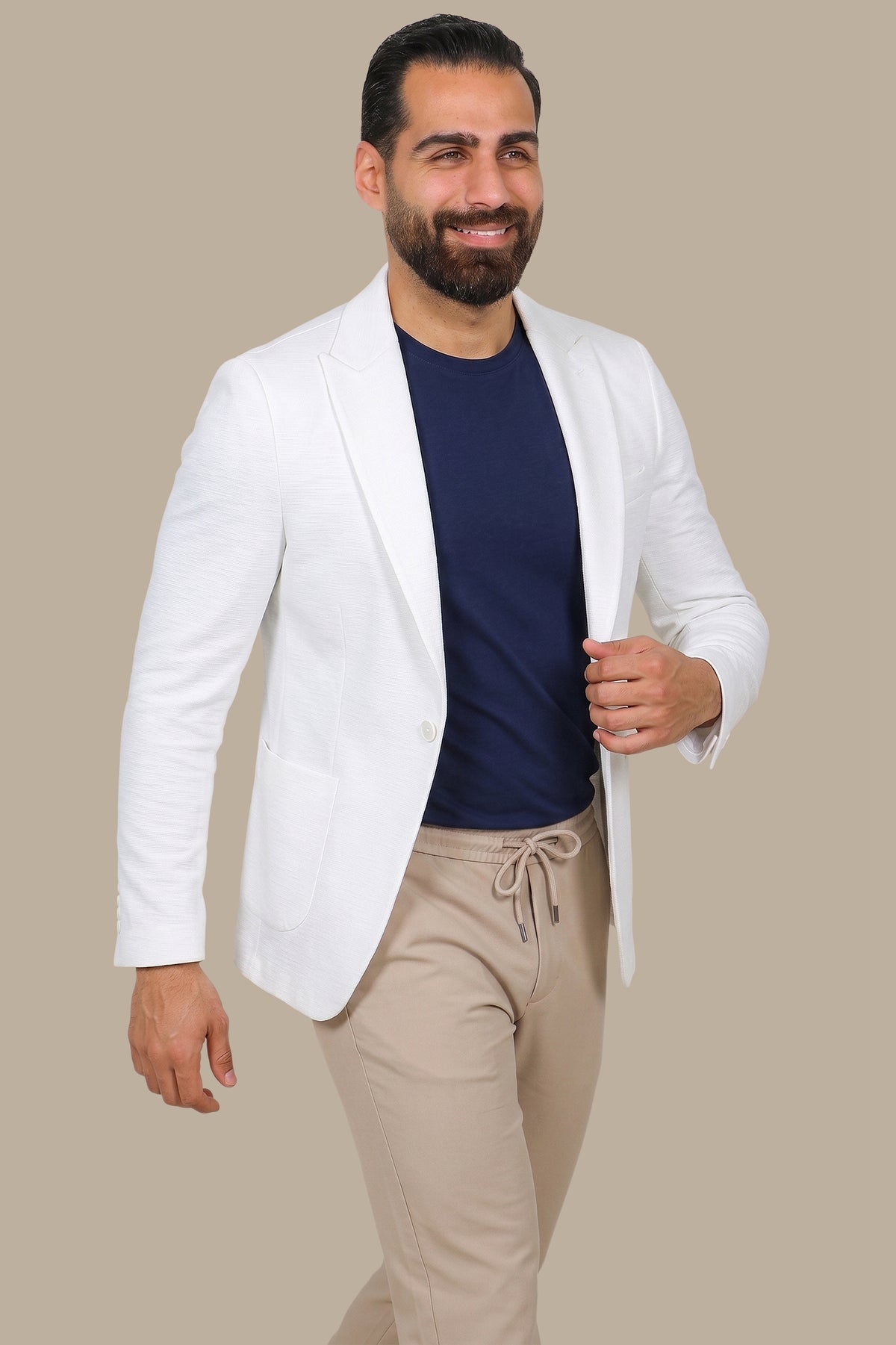 White Fil-à-Fil Blazer with Peak Lapel