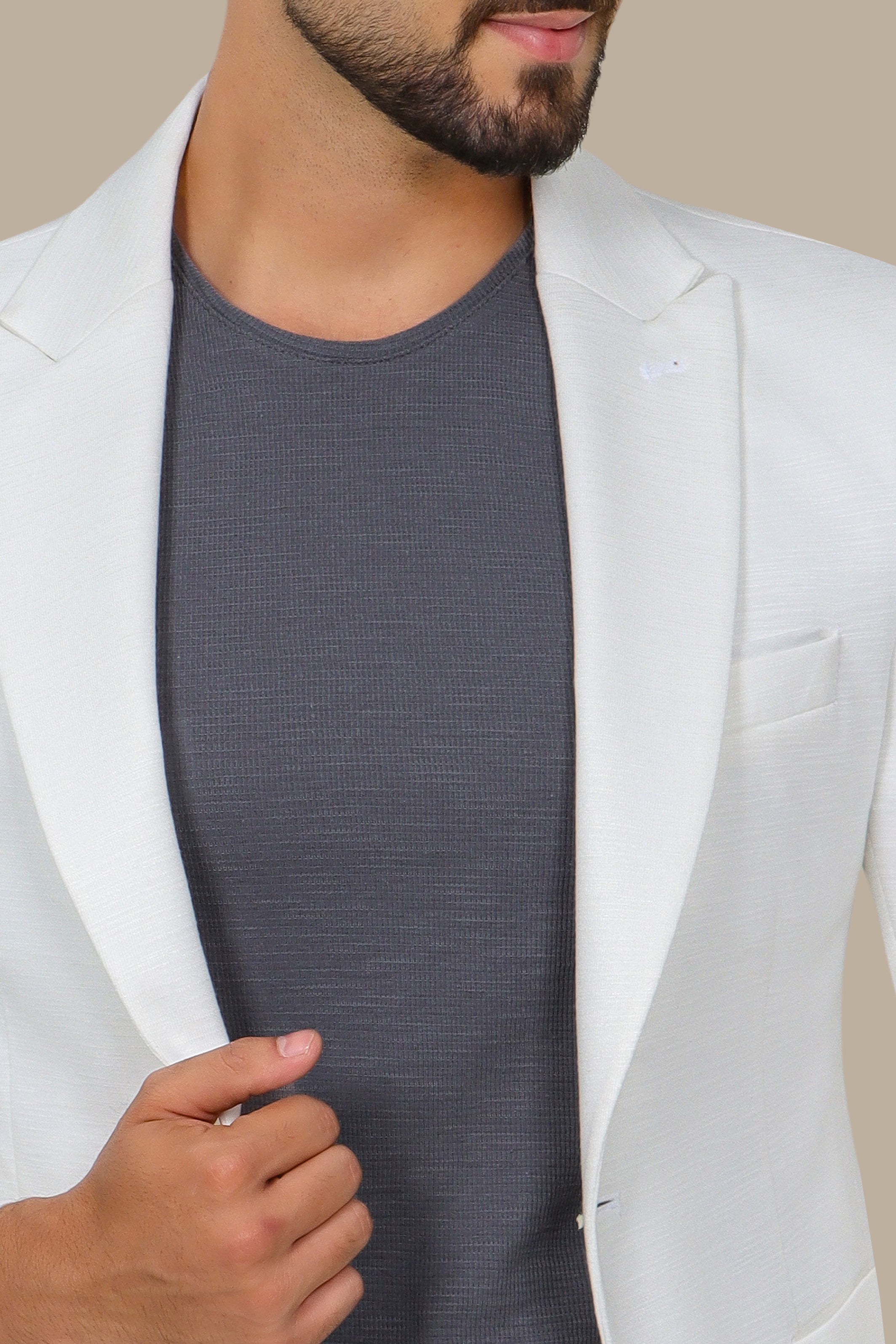 White Fil-à-Fil Blazer with Peak Lapel