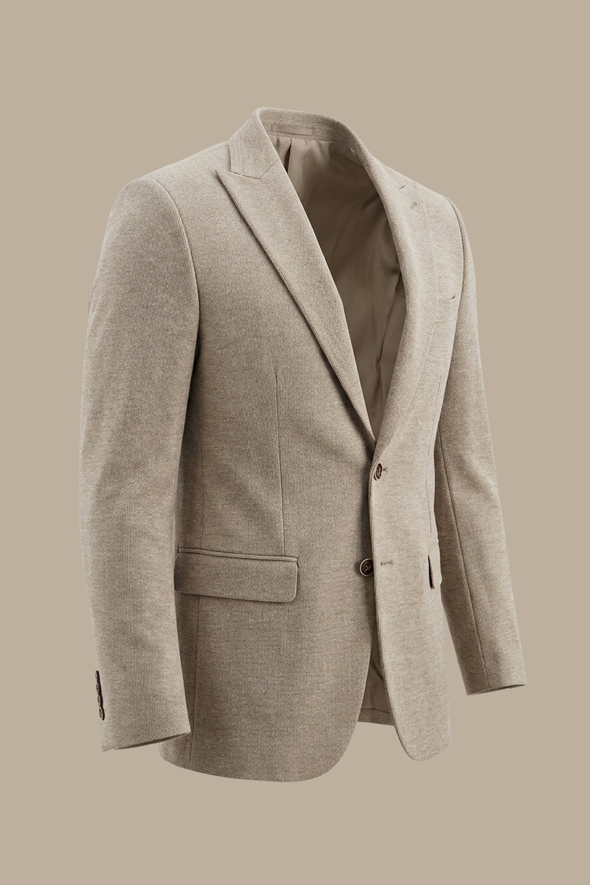 Beige Corduroy Slim Fit Blazer with Peak Lapel