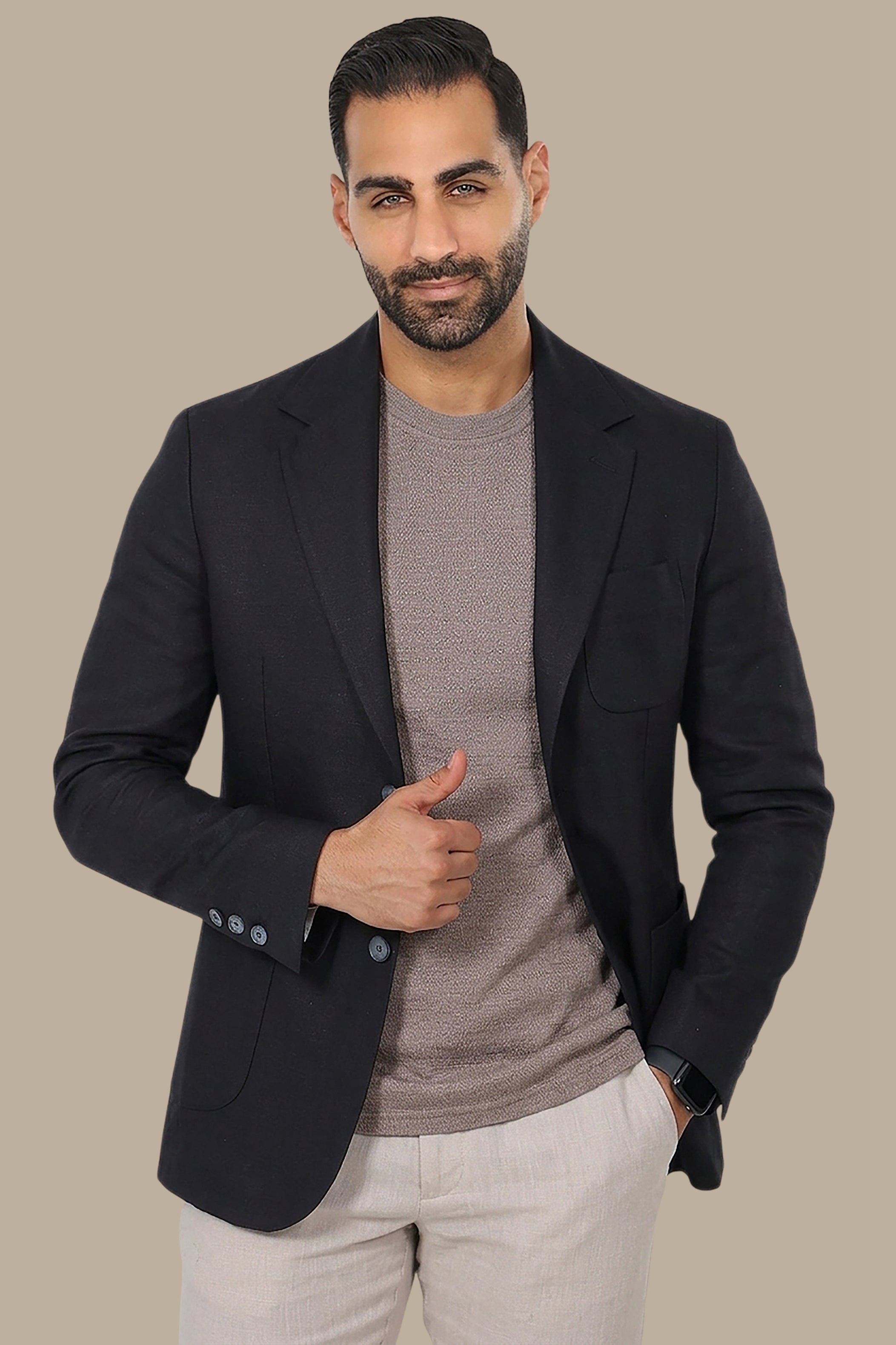 Black Blazer with Notch Lapel and Patch Pockets