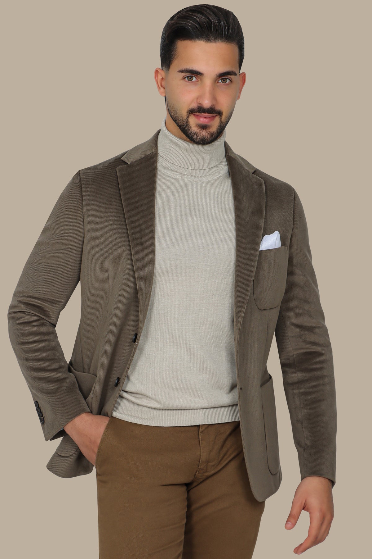 Khaki Corduroy Blazer with Patch Pockets
