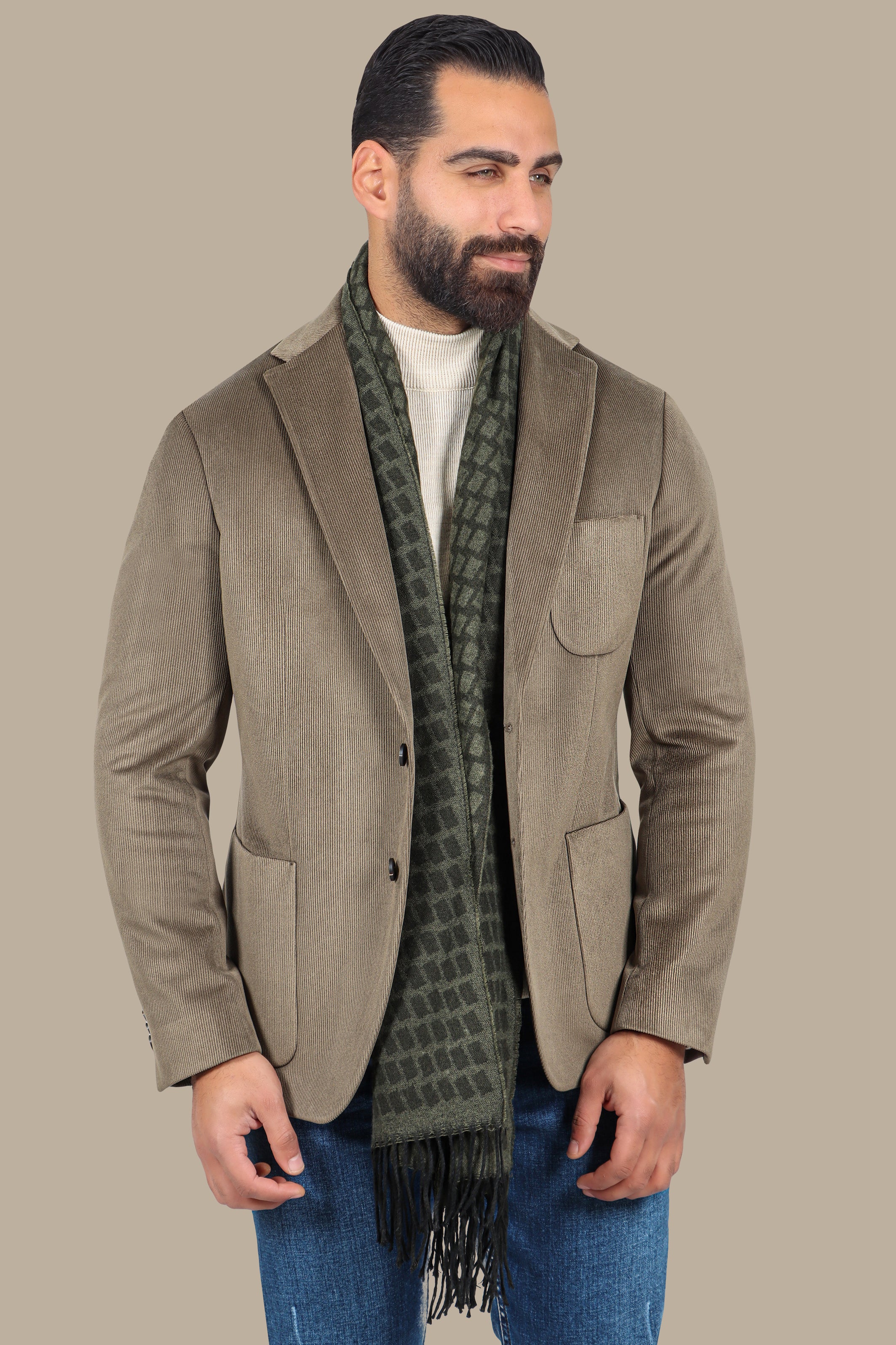 Khaki Corduroy Blazer with Patch Pockets