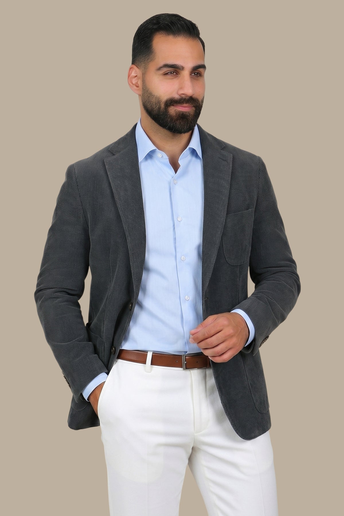 Grey Corduroy Blazer with Patch Pockets