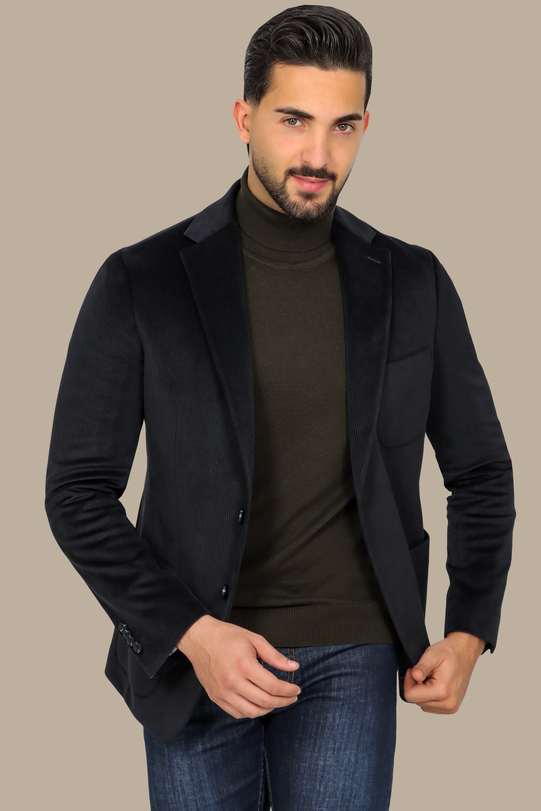 Black Corduroy Blazer with Patch Pockets