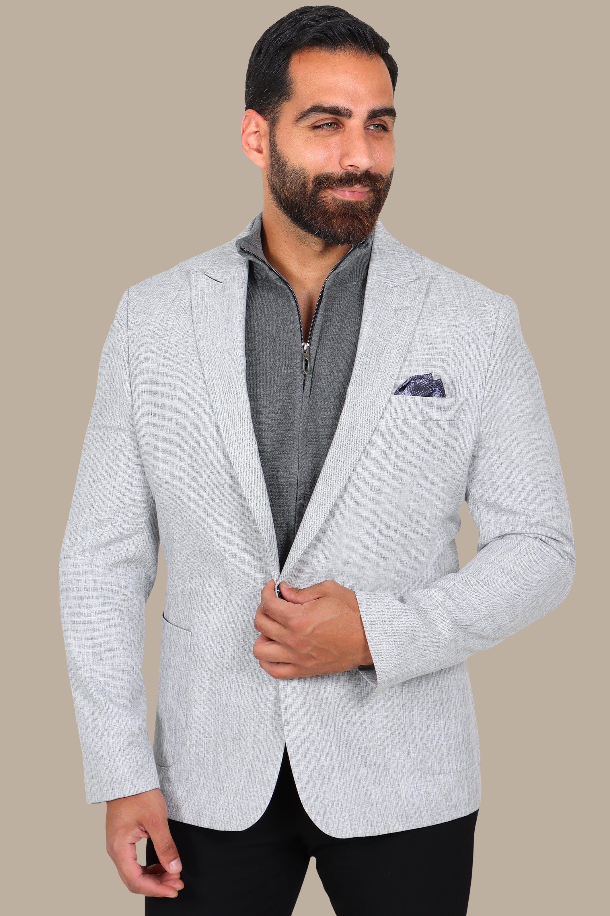 Light Grey Filafil Blazer with Peak Lapel
