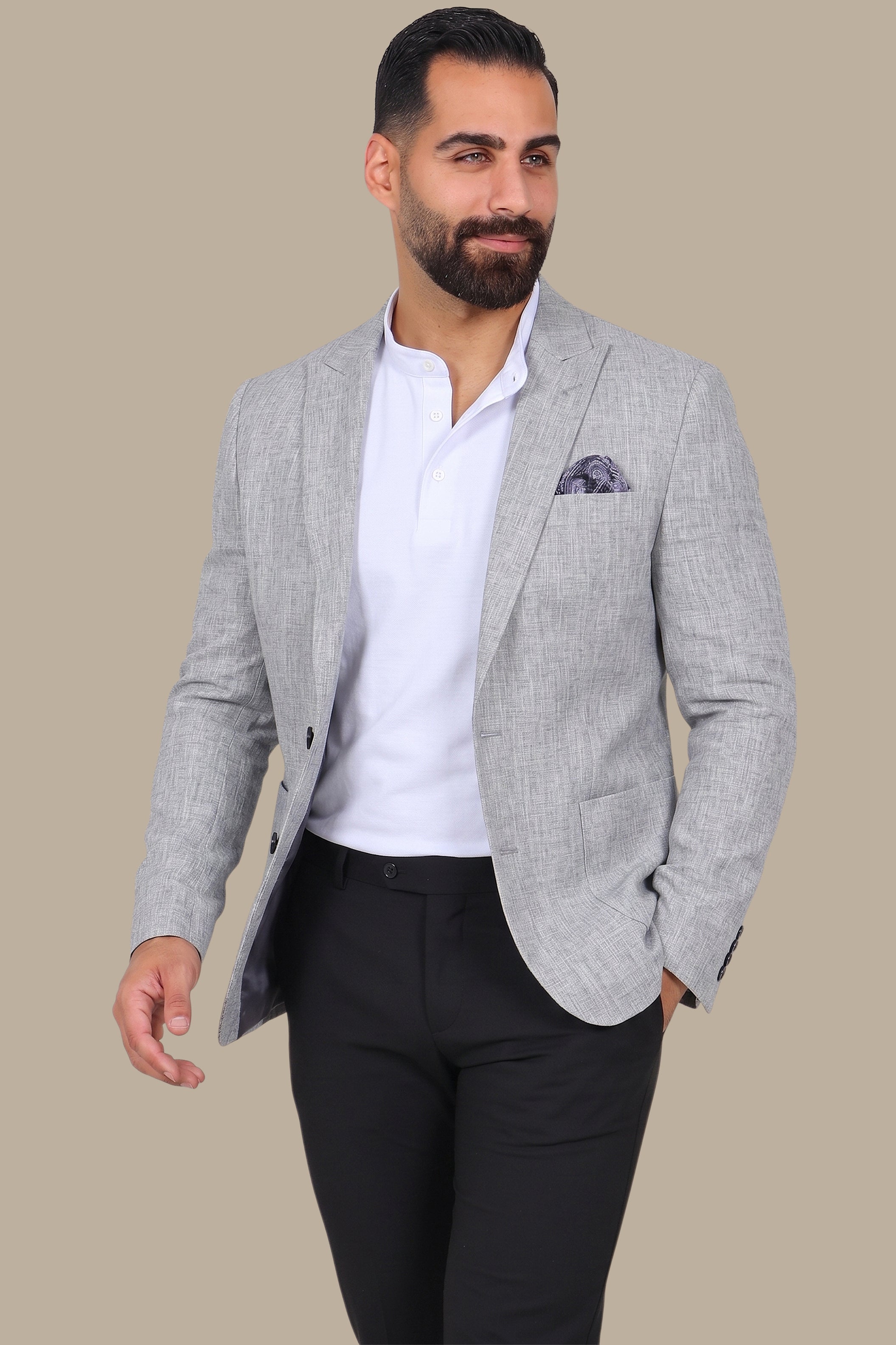 Light Grey Filafil Blazer with Peak Lapel