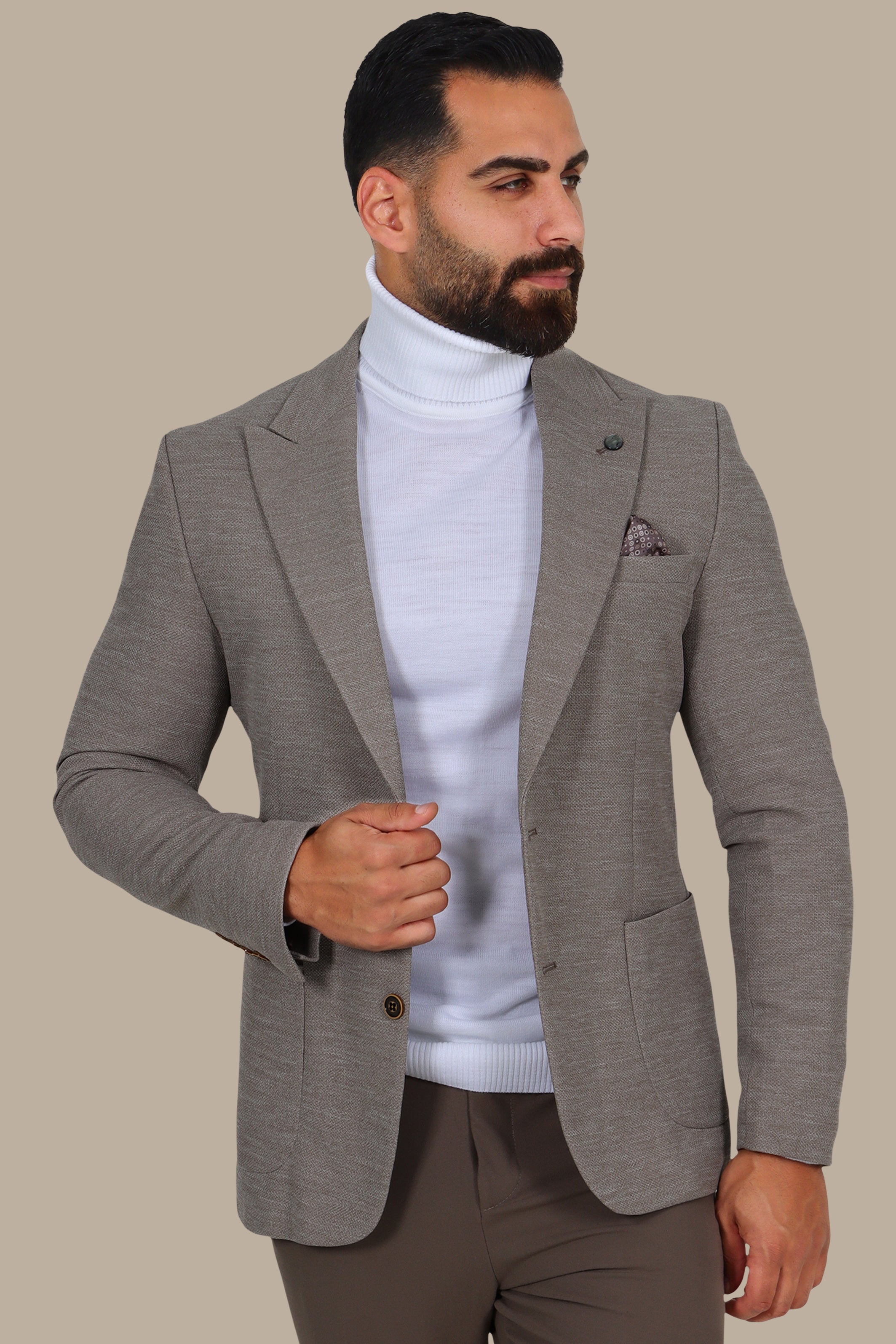 Beige Notch Lapel Mons Blazer