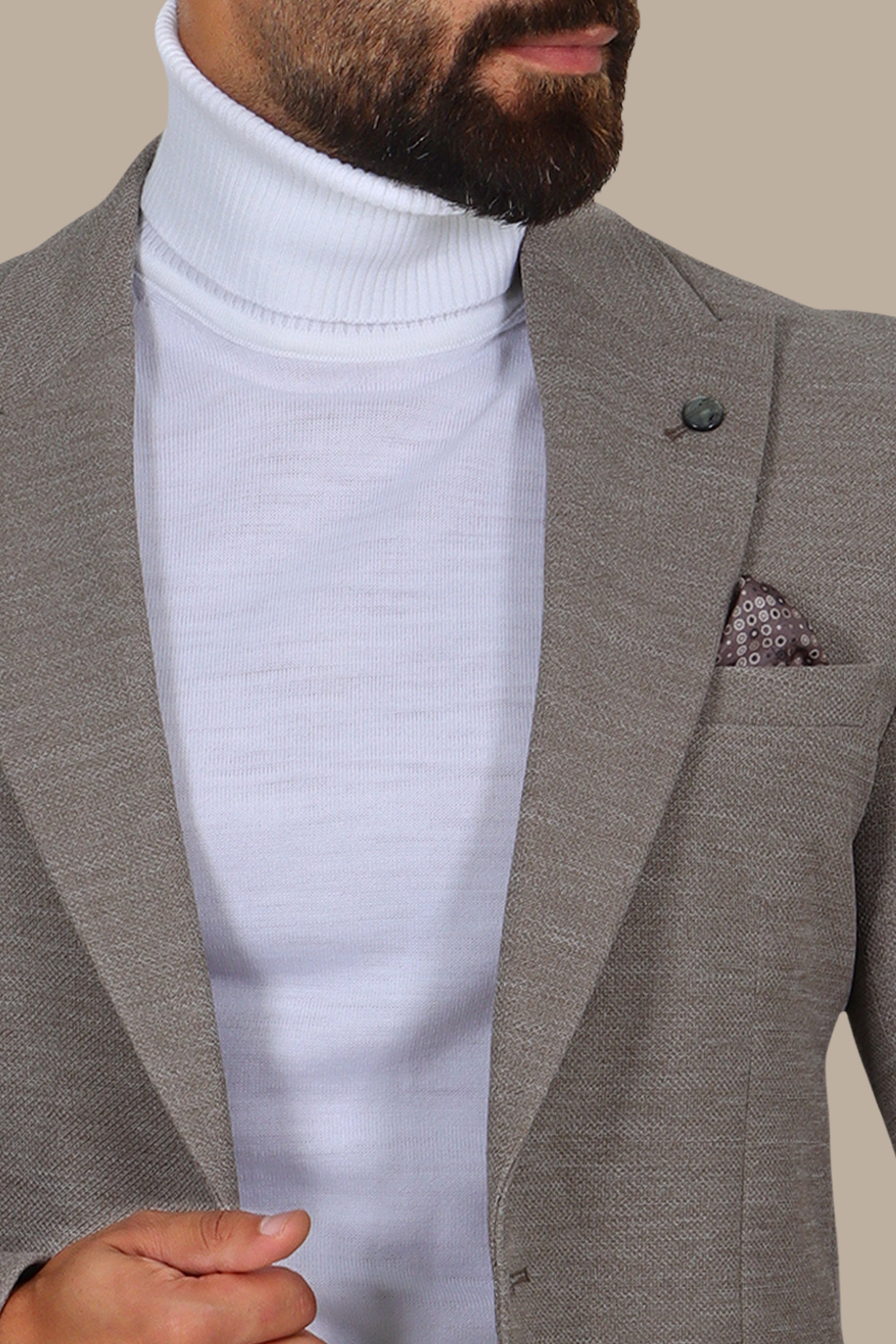 Beige Notch Lapel Mons Blazer